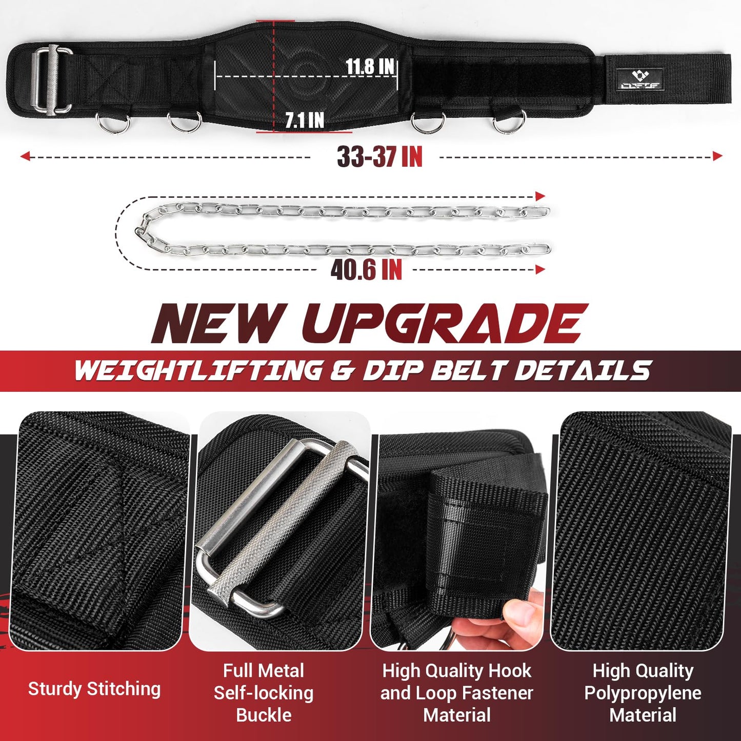 3-in-1 Weighted Pull Up Belt, Weight Lifting Dip Belt with 40.6 IN Chain & Self Locking, Weighted Gym Belt for Pull Up, Squat, Powerlifting & Deadlift, Capacity Up to 350 LBS(Black Size M)