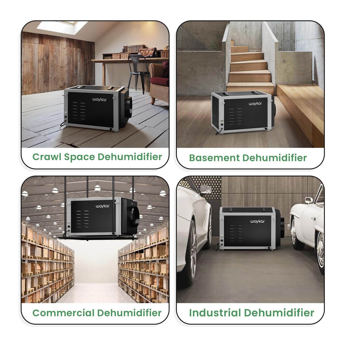 Waykar 158 Pints Crawl Space Dehumidifier with Remote Control up to 6,500 sq. ft., Dual Duct HVAC Commercial Whole-House Dehumidifier for Basement, Industry Water Damage Unit - 5-Year Quality Coverage