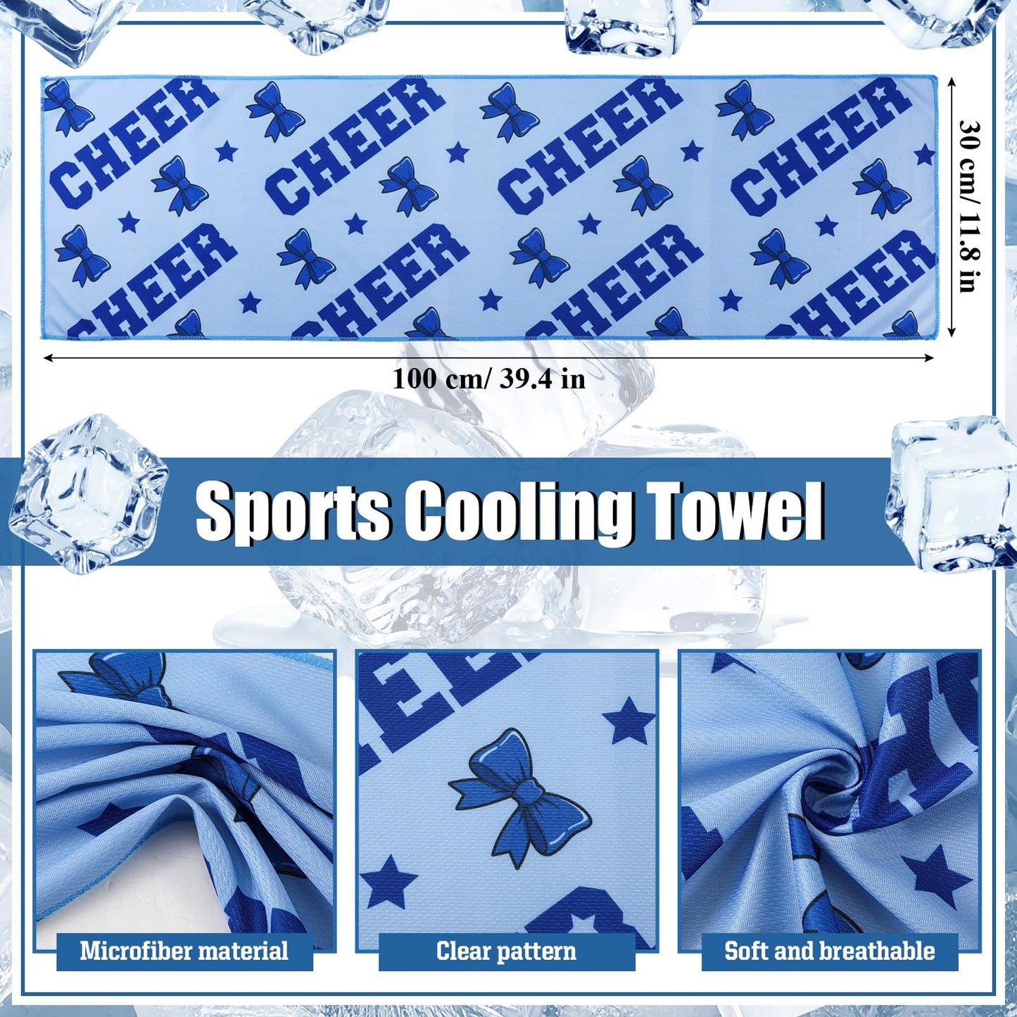 HunnmingRe 12 Pcs Cheerleader Cooling Towel Cheer Gifts Bulk for Team 40" x 12" Breathable Chilly Microfiber Towel for Sports Senior Night Gift Basketball Football Baseball Events (Blue)