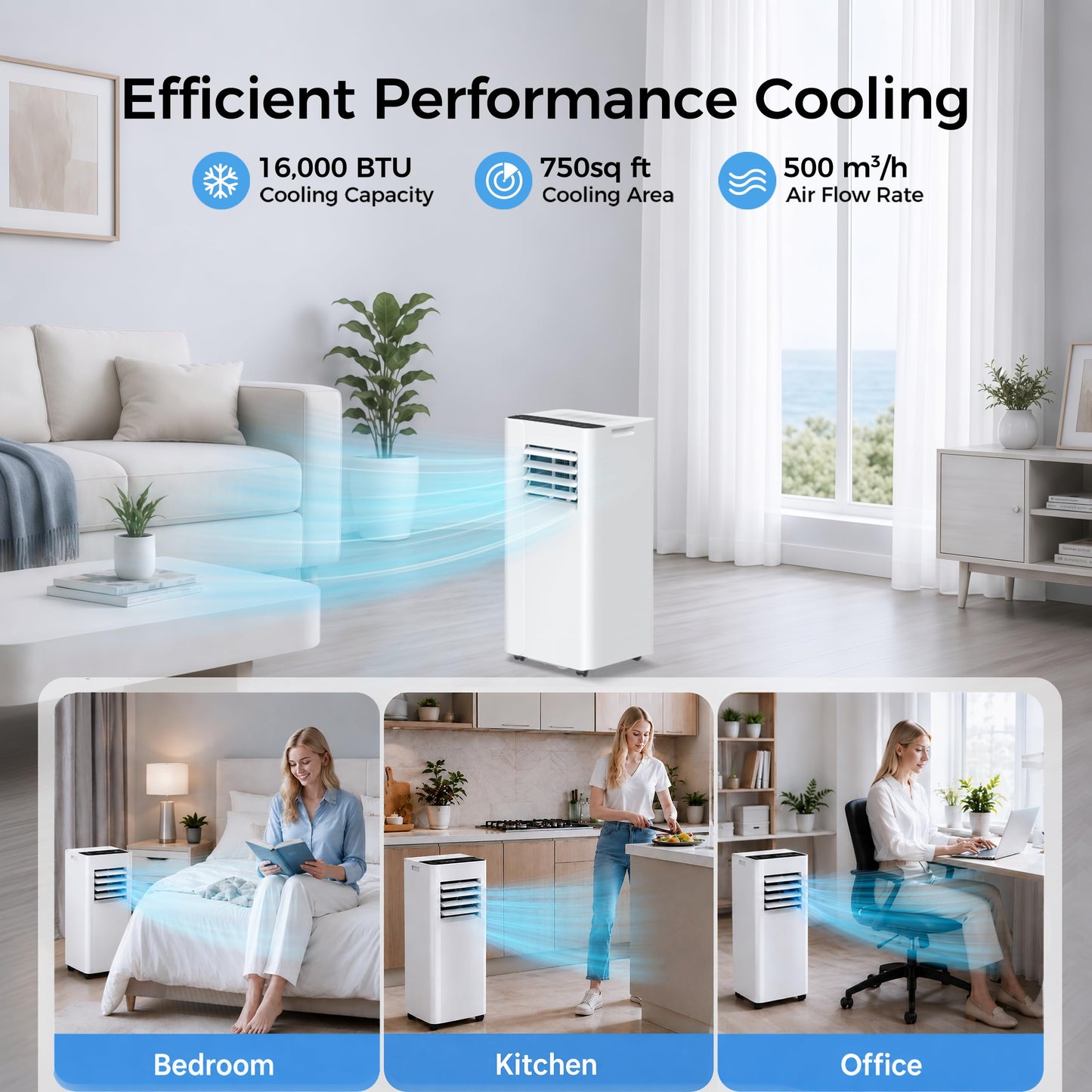 URBANITE 16000 BTU Portable Air Conditioner, Smart WiFi APP & Remote Control, 5-in-1 AC Unit Cools up to 750 Sq.Ft, 40dB Ultra Quiet Dehumidifier/Fan/Sleep Mode, Easy Installation for Bedroom & Office