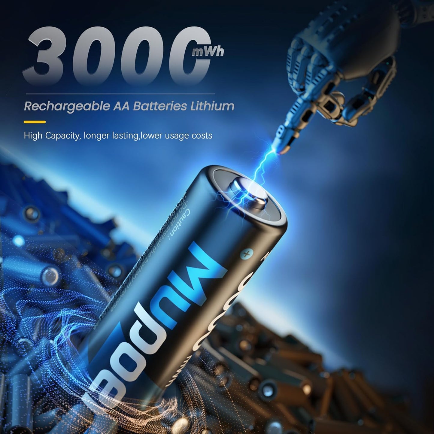 Mupoer 8 Count,Lithium 1.5V 3000mWh,Double Rechargeable AA Batteries Battery A A Rechargeable Battery,Pilas Recargables