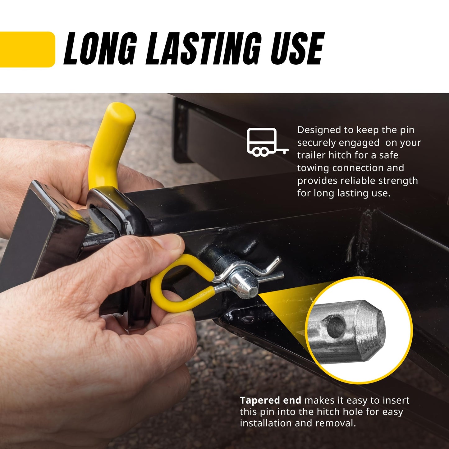 MaxxHaul 50565 3 Pack Trailer Hitch Pin & Clip with Rubber-Coated Vinyl Yellow Grip, 5/8" Diameter, Fits 2" Receiver