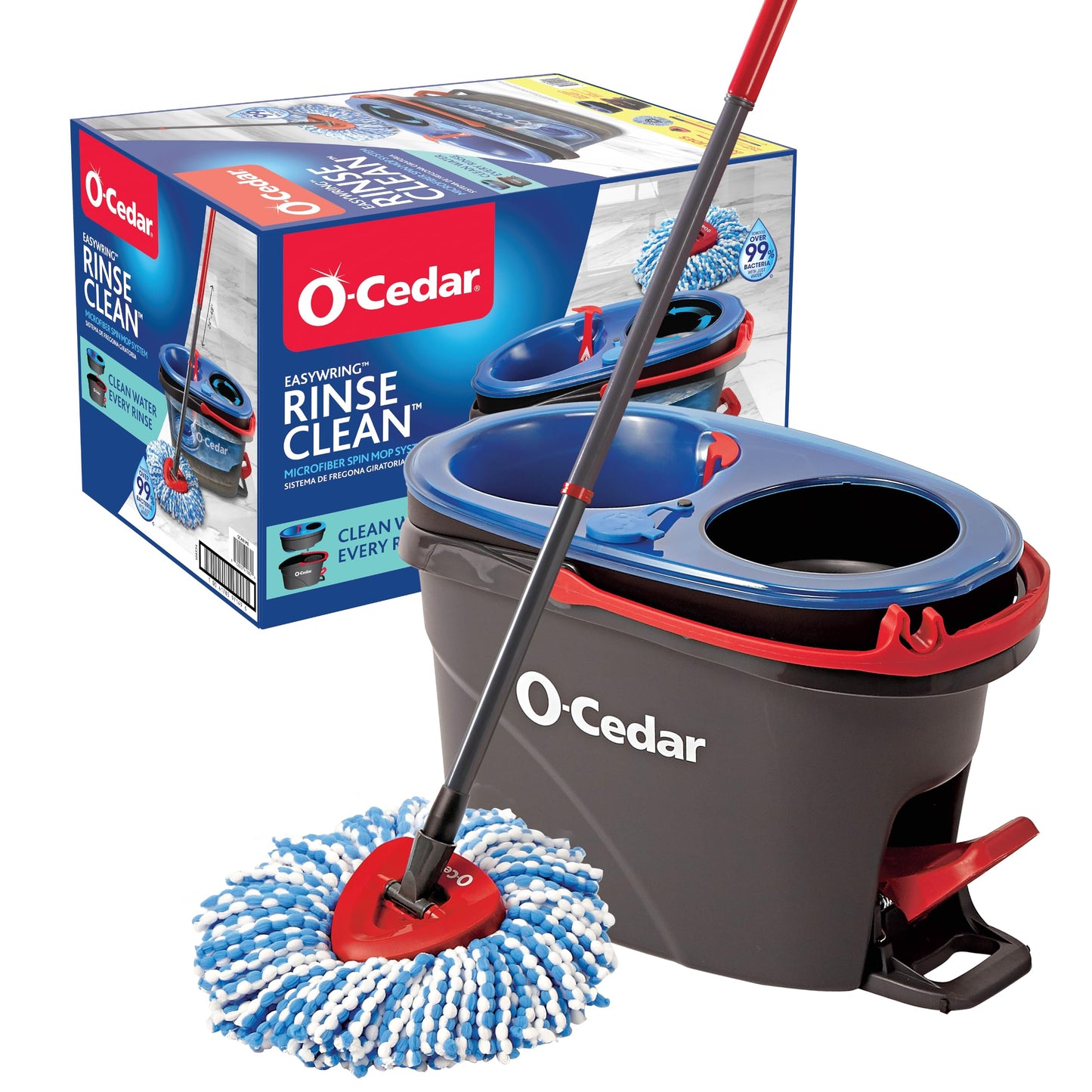 United Solutions 32 Gallon 2 Pack Outdoor Trash Can Bundle with O-Cedar EasyWring Microfiber Spin Mop and Bucket Floor Cleaning System