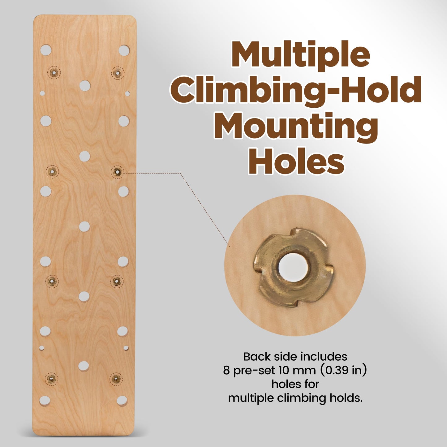 ironvib Extra-Thick Birch Climbing Peg Board for Wall Mounting, Heavy-Duty Wooden Climbing Board with Beech Grips & Rock Climbing Hold Inserts for Indoor Home Gym