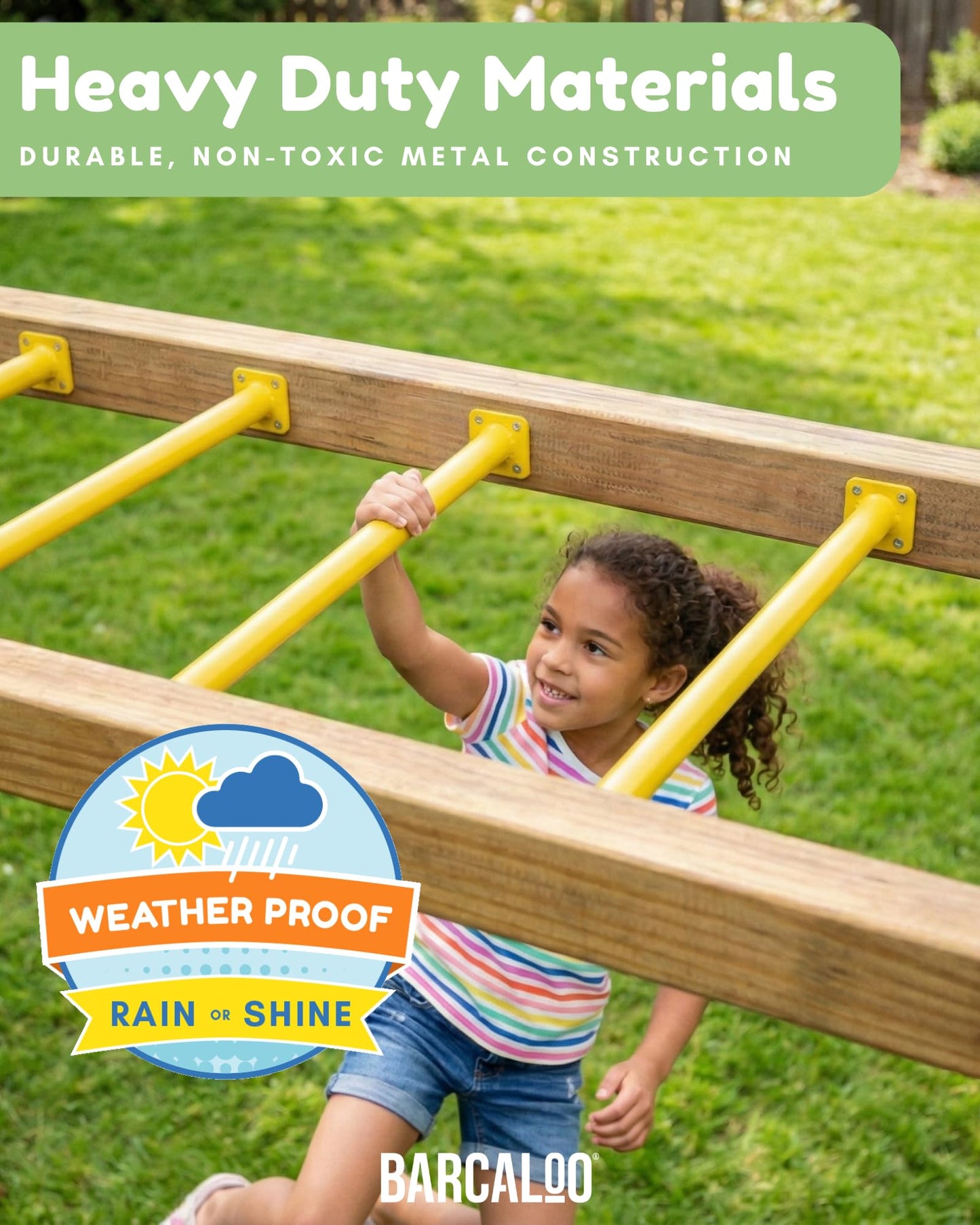 Barcaloo Playground Equipment Monkey Bars Playset Attachment - Set of 8 Yellow Powder Coated Indoor Monkey Bars for Kids with Mounting Plates, 16 1/2 Inches Long