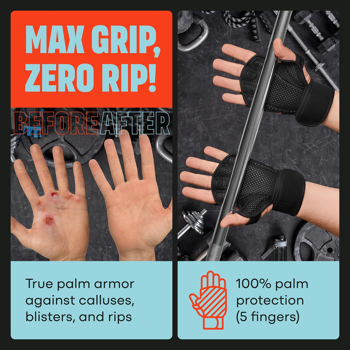 Mava Sports Open Gym Gloves with Integrated Wrist Support – Padded Weight Lifting Gloves for Men & Women – Silicone Grip Fingerless Workout Gloves for Cross Training & Fitness – 1 Pair