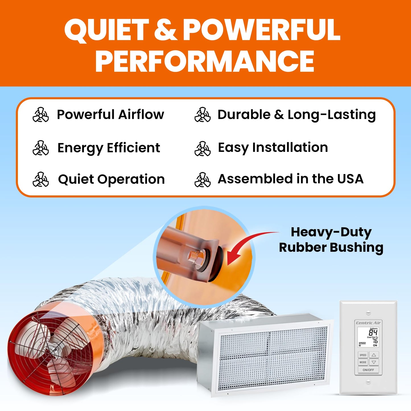 QA-Deluxe 4800 ECM Energy Efficient Whole House Fan | Low Voltage Plug & Play, 3-Speed Wall Switch with Temp & Timer | Removable Grill –10-Year Warranty –Up to 2800 sq ft (2-Story)&1900 sqft 1-Story