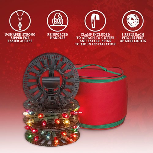 HOLDN’ STORAGE Premium Christmas Light Storage Bag - Heavy Duty 600D Tear-Proof Material | Stores 375 Ft of Mini Lights & Cords - Red