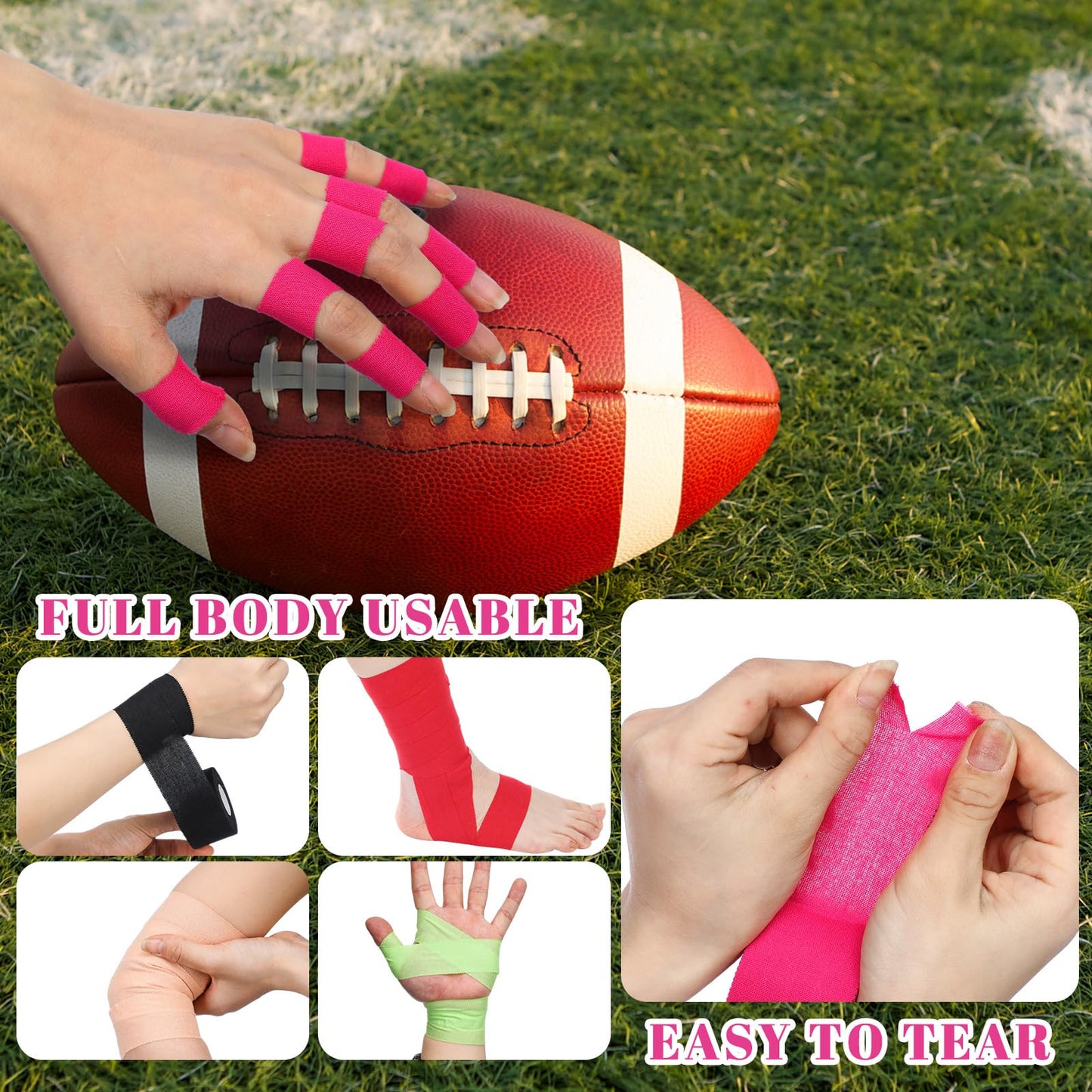 Geiserailie 6 Rolls Athletic Tape Sports Pre Wrap Wrist Tape No Sticky Residue Athletes for Athletic Trainers Ankles Wrists Hands Knees Elbows,1.5 Inch x 10 Yards(Multi Color)