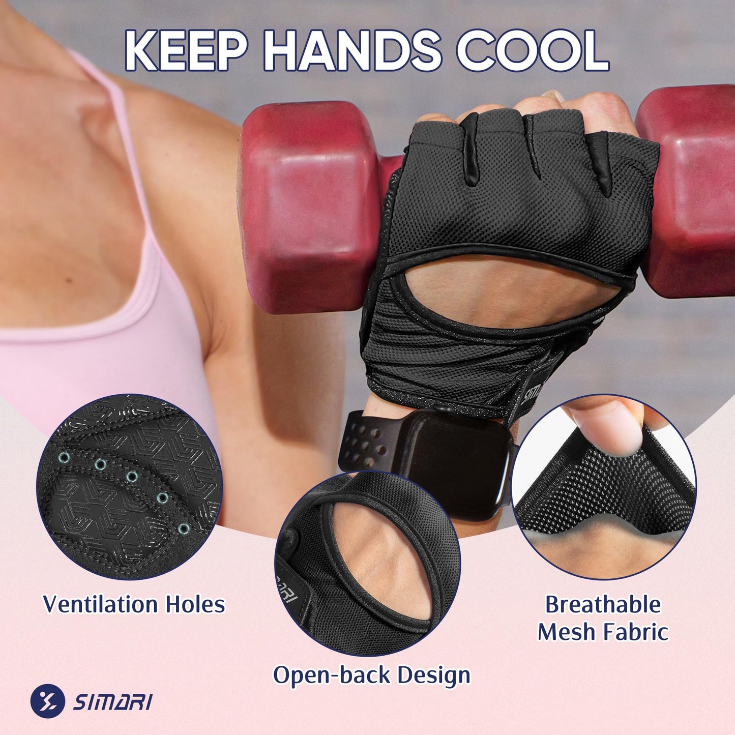 SIMARI Workout Gloves for Women Men with Full Palm Protection, Strong Grip, Cushion Impact, Breathable, Suitable for Gym Training, Kayaking, Weight Lifting, Exercise, Fitness, Cycling (Size Medium)