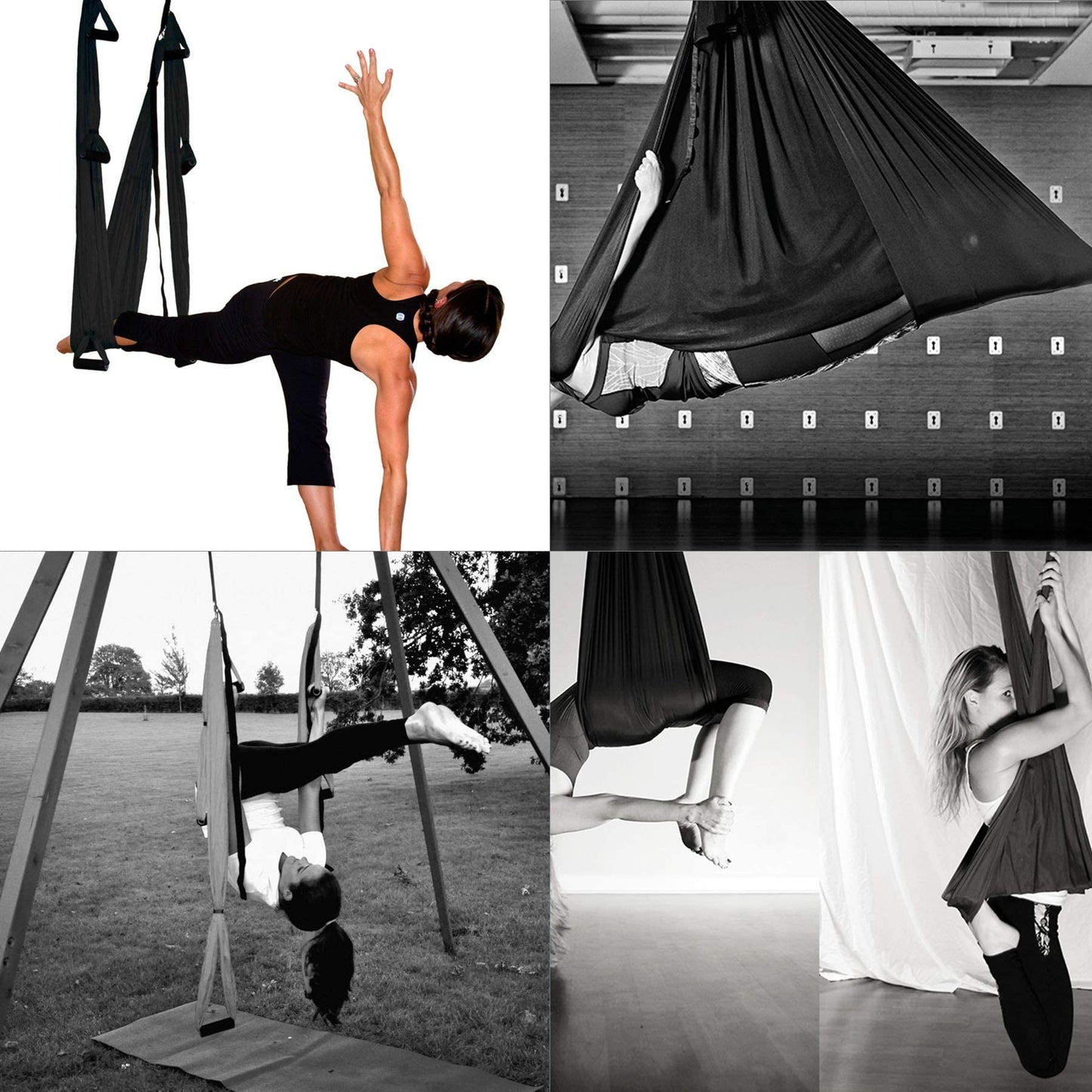 CO-Z Aerial Yoga Swing Hammock | Trapeze Set with Ceiling and Door Mounts, Hanging Straps, Hanging Kits | Silk Bodyfly Yoga Inversion Swing | Air Flying Swing for Aerial Exercise, Black
