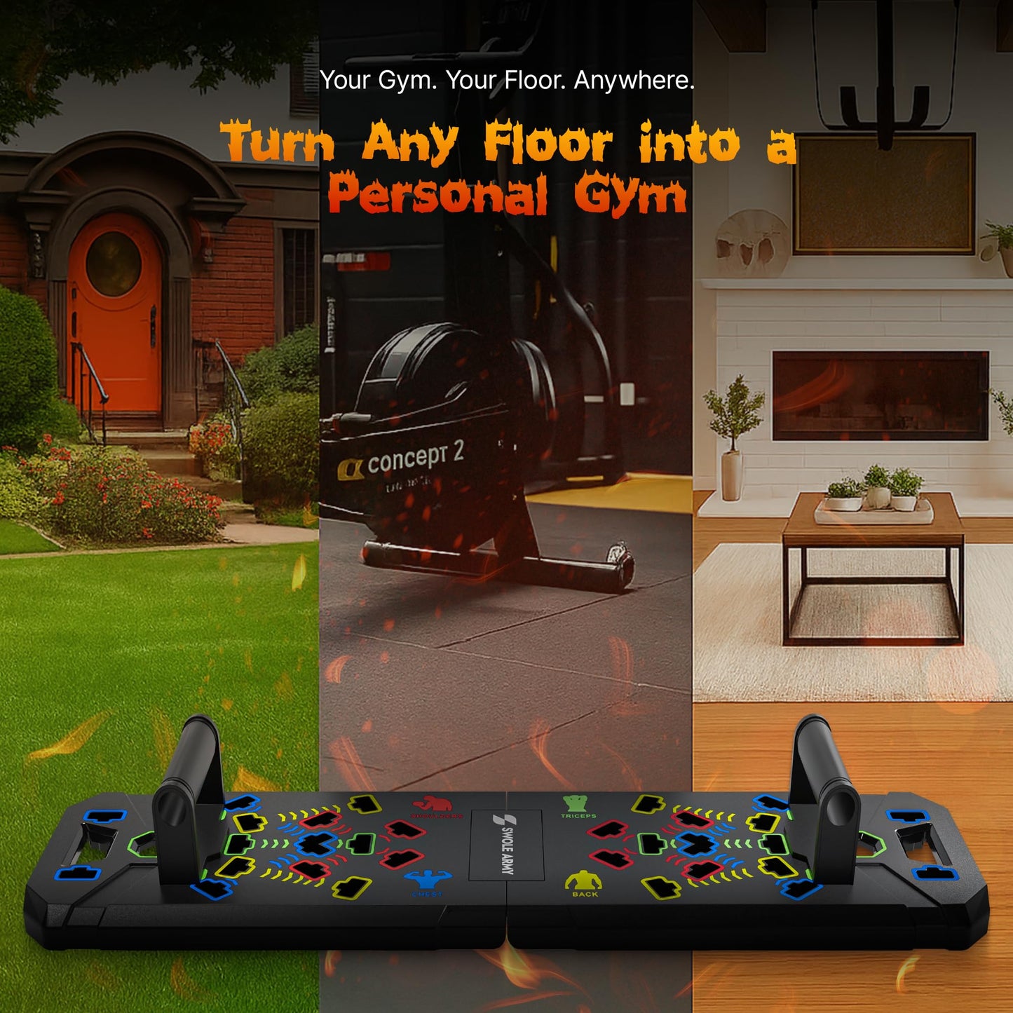 Swole Army Solid Push Up Board | 20-in-1 Home Gym | Portable Workout Equipment | Multi-Functional Pushup Board For Men & Women | Professional Foldable Push Up Stands For Chest Muscles