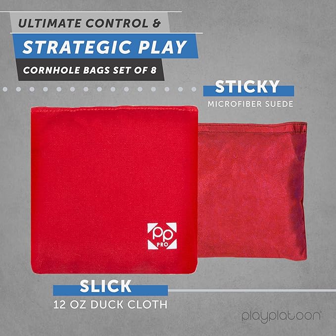 Professional Cornhole Bags - Set of 8 Regulation All Weather Double Sided - Sticky Side/Slick Side Bean Bags for Pro Corn Hole Game
