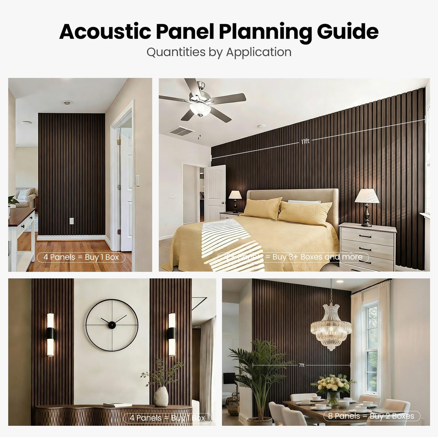 Wood Slat Wall Panels - 4 Pack 93.7" × 11" - Acoustic Panels Noise Reduction for Home Office Studio, 3D Fluted Sound Dampening Absorbing Panels, Dark Walnut