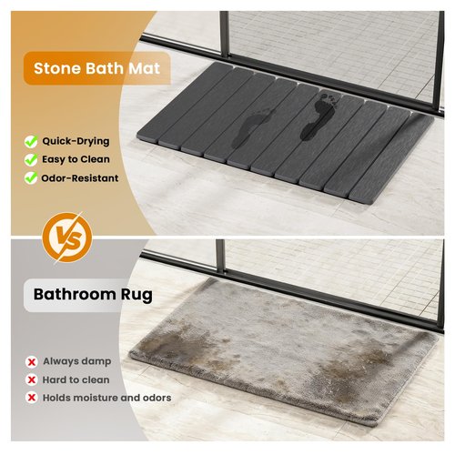 Dayacoco Non Slip Stone Bath Mat, 23.2 x 15.3 in Foldable Quick Dry Stone Shower Mat, Diatomaceous Earth Bath Mat for Bathroom, Kitchen, Easy to Clean (Grey)