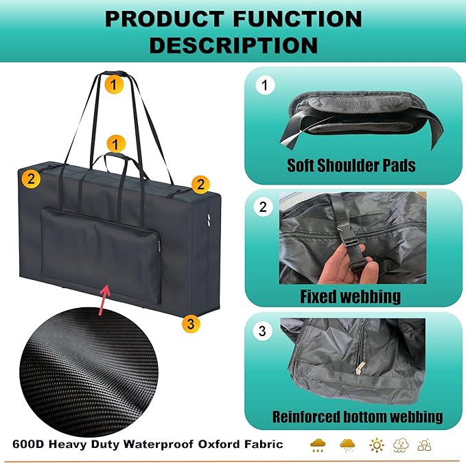 Cornhole Carrying Case, Cornhole Bag Tote Fits 4' x 2' Regulation Size Board, Heavy duty 600D Waterproof Oxford Fabric, Large Pockets for Cornhole Outdoor Games,Only Bag.