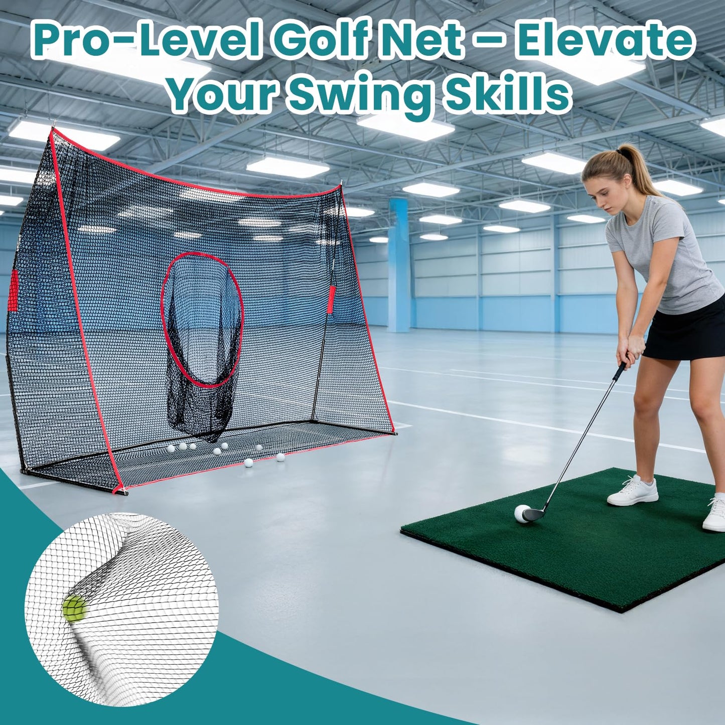 OLIXIS Golf Nets for Backyard, 10x7 ft Golf Practice Net with Frame, Outdoor & Indoor Dual-Use Sturdy for Hitting, Personal Driving Range for Home, Garage and Backyard, Black