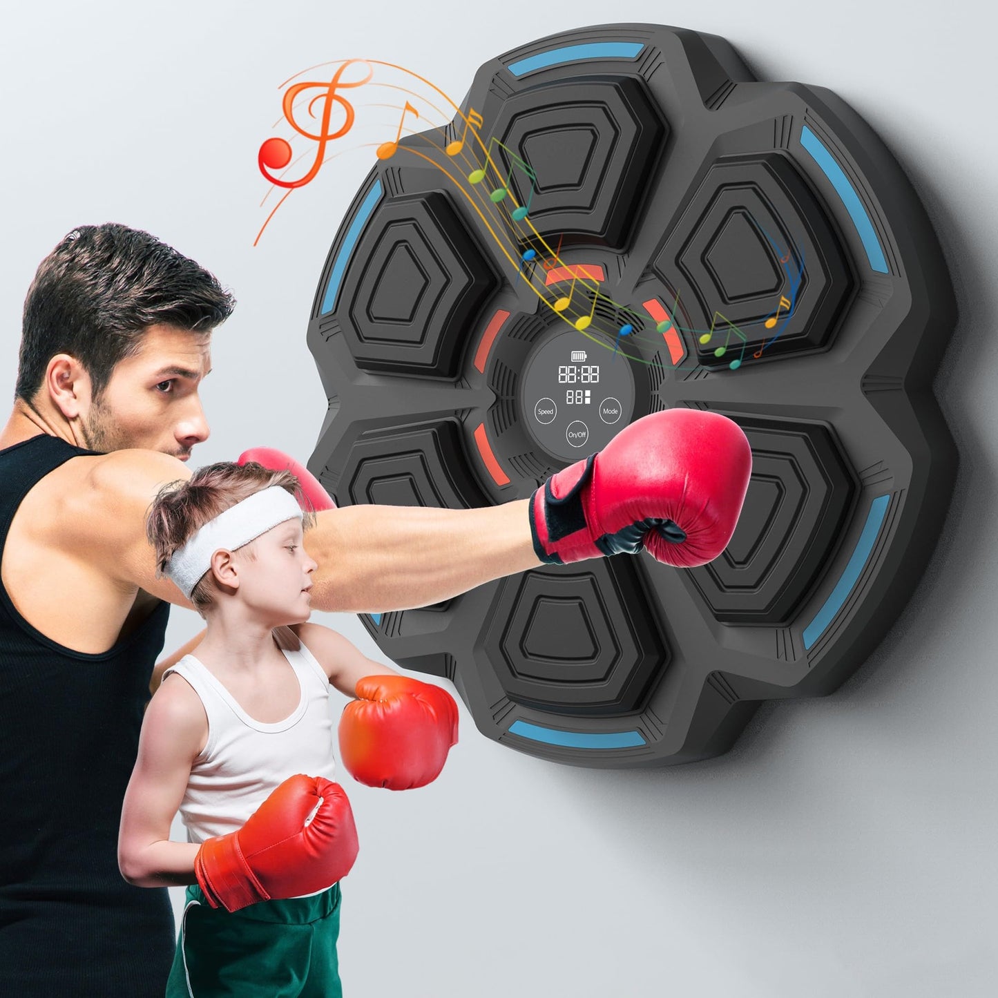 OurStarry New Model Smart Music Boxing Machine for Adults and Kids, Training Machine with LED Electronic Wall Mounted, Home Indoor Workout Equipment with Premium Boxing Gloves (Black 06)