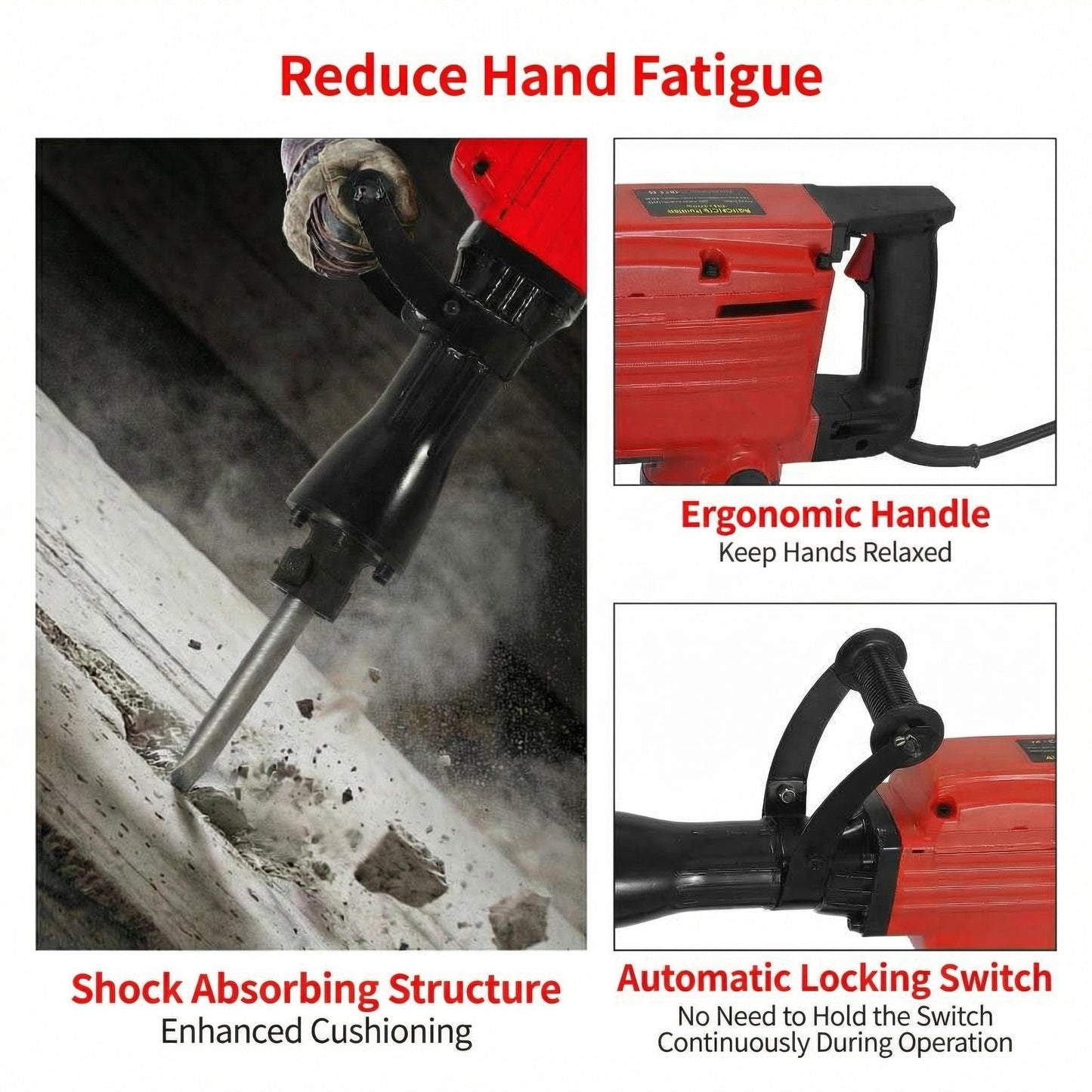 3600W Electric Demolition Jack Hammer, 1900 BPM Heavy Duty Jack Hammer Concrete Breaker, 2pcs Chisel w/Gloves & 360°C Swiveling Front Handle for Trenching and Breaking Holes