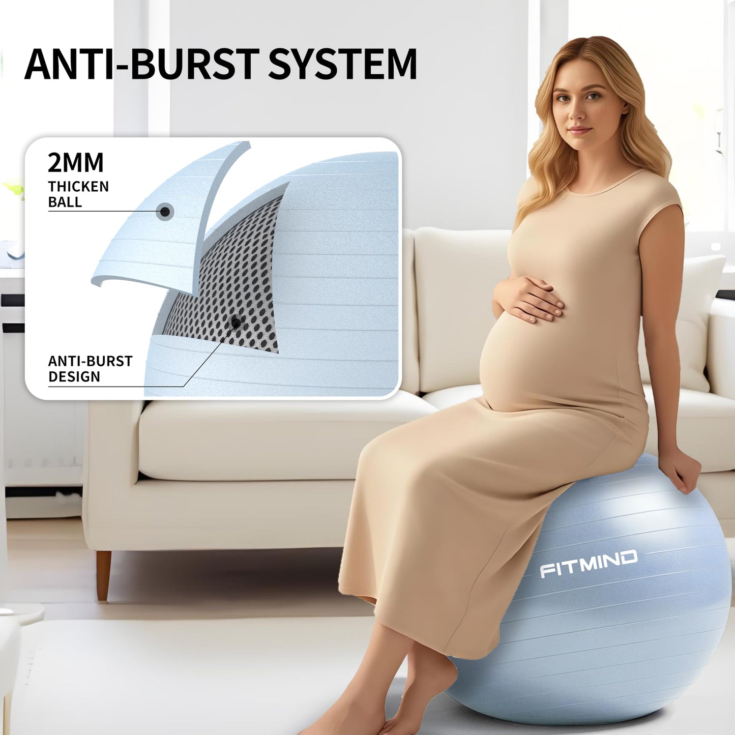 FITMIND_ Extra Thick Exercise Ball Yoga Ball 22in/26in/30in for Workout Pregnancy Stability,Anti-Burst and Slip Resistant Swiss Ball with Pump for Yoga, Pilates, Fitness,Birthing,Physical Therapy