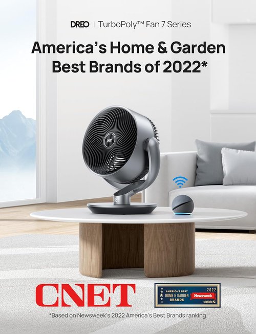Dreo 16 Inch Quiet Smart Fan - 25dB Oscillating DC Room Fan with Remote & Voice Control | Silver