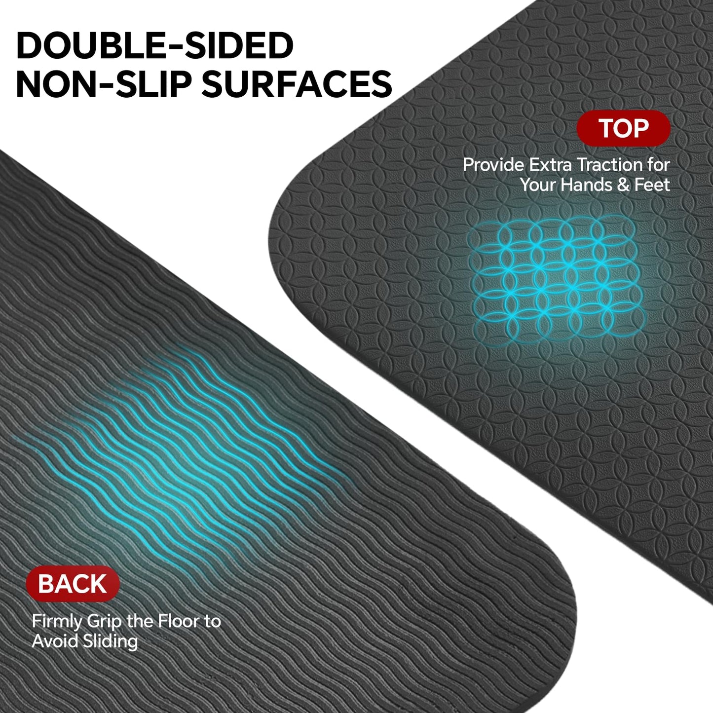 Stepwaver Extra Large Yoga Mat 6'x4'(1/4" Thick), Non-Slip, Ultra Durable, Wide Workout Mat, Wide Exercise Mats for Home Workouts, Yoga, Pilates, Stretching (Barefoot Exercise) - Black