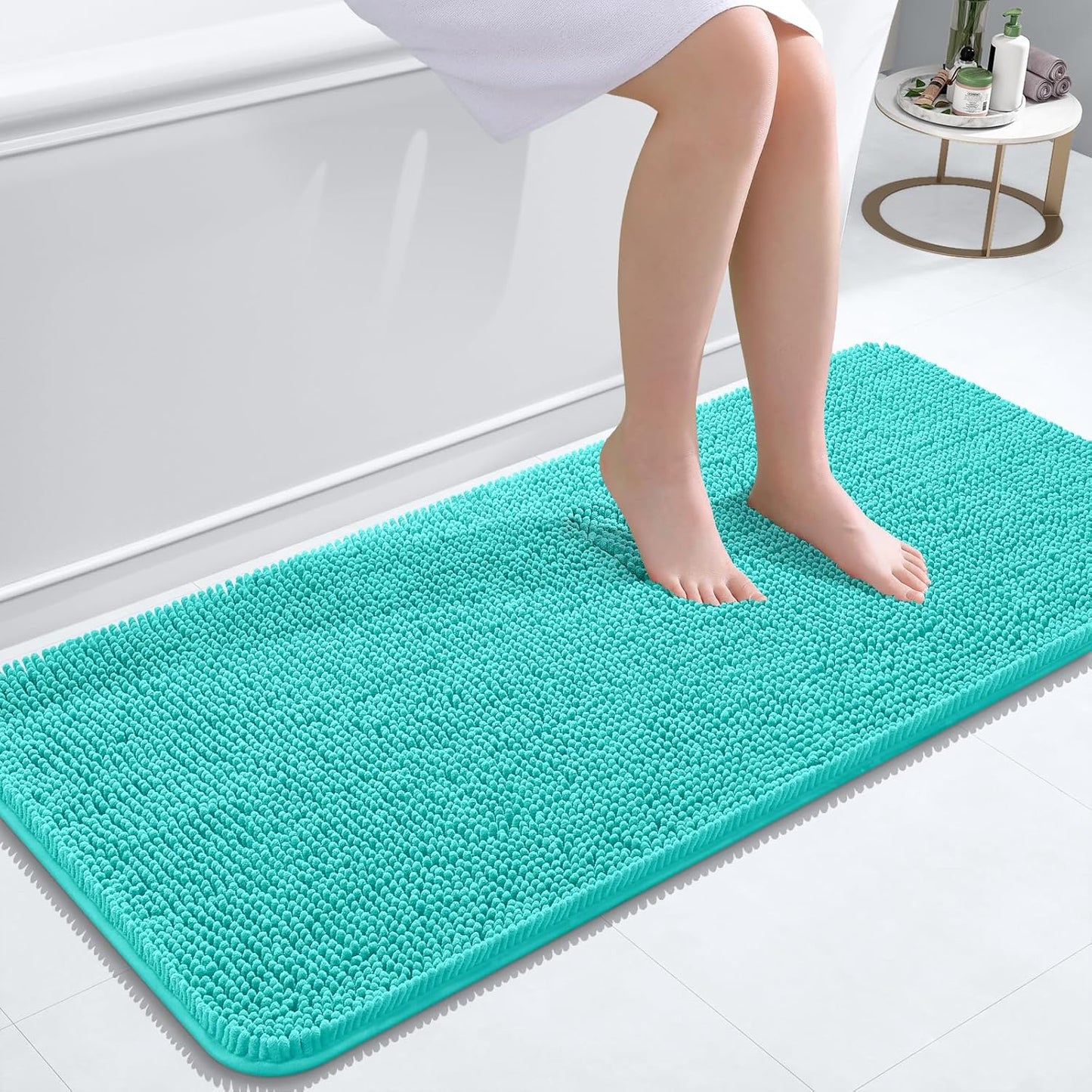 OLANLY Bathroom Runner Rugs - Extra Soft Chenille Bath Mats | Quick-Dry, Machine Washable, 47x20, Teal