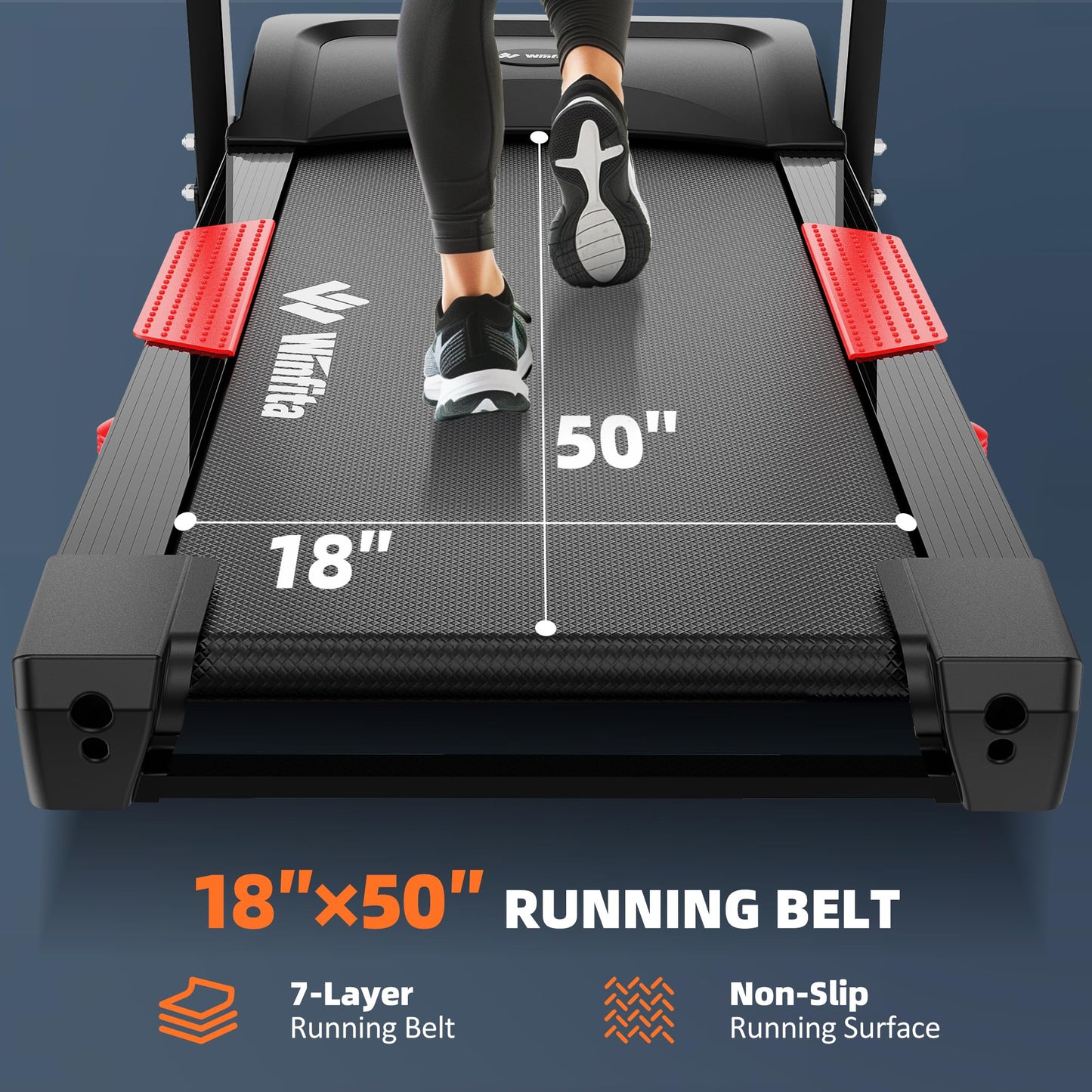 Winfita 4.0 HP Folding Treadmill with 15% Auto Incline (8.5°), 10 MPH Speed, 300 lb Capacity, 50" x 18" Belt, App Connectivity, Pause Function, 64 Preset Programs, BMI Detector for Home Use