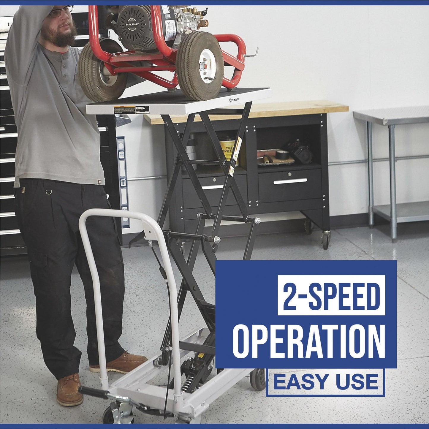 Strongway 2-Speed Hydraulic Rapid XT Lift Table Cart - 500-Lb. Capacity, 50 3/4in. Lift Height