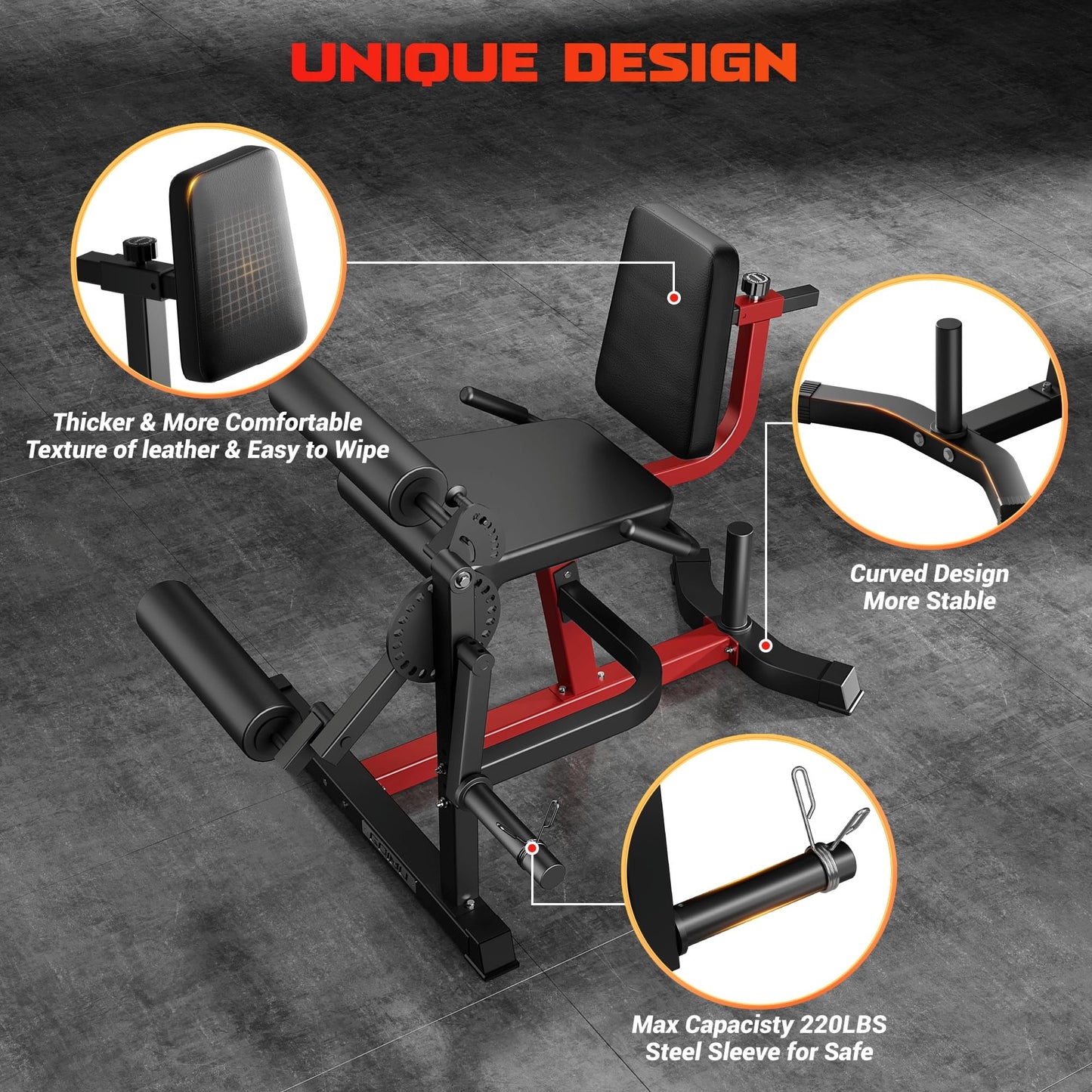GOIMU Leg Extension and Curl Machine, 4 in 1 Lower Body Workout Machine, Adjustable Leg Curl Machine with Plate Loaded, Leg Extension Machine with Exercise Bench, Home Gym Weight Machine