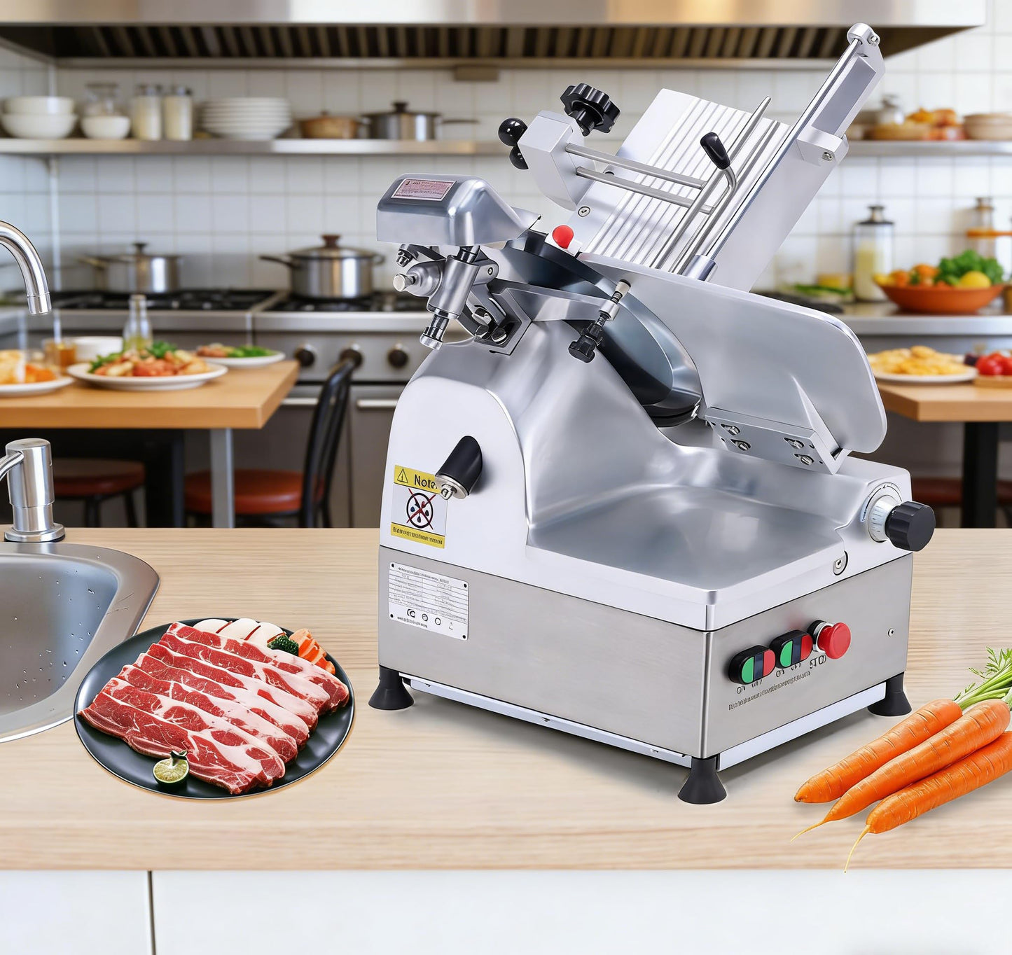 GarveeLife Automatic Meat Slicer Commercial Meat Cutter for Resturant Kitchen Use, with 12" Carbon Steel Blade