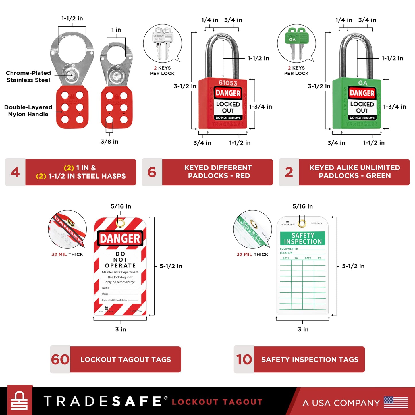TRADESAFE Lockout Tagout Tool Kit - 85 Loto Devices, Loto Locks, Breaker Lockout Devices, Loto Tags, Inspection Tags, Cable Lock, Gate Valve Lockout, Plug Lock, Hasps