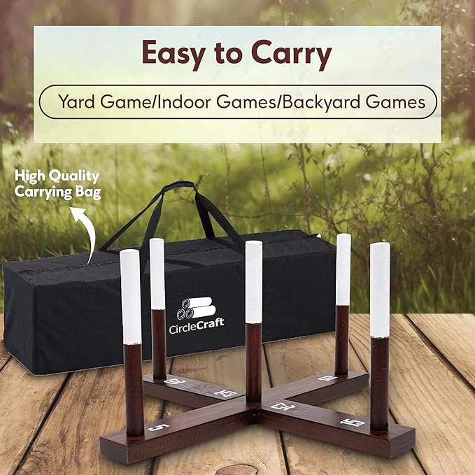 Outdoor Ring Toss Game for Adults - Perfect Lawn and Backyard Game for Adults and Family - Outdoor Yard Games for Fun Activities on Easter and Festivals - Wooden Ring Toss with Carrying Case