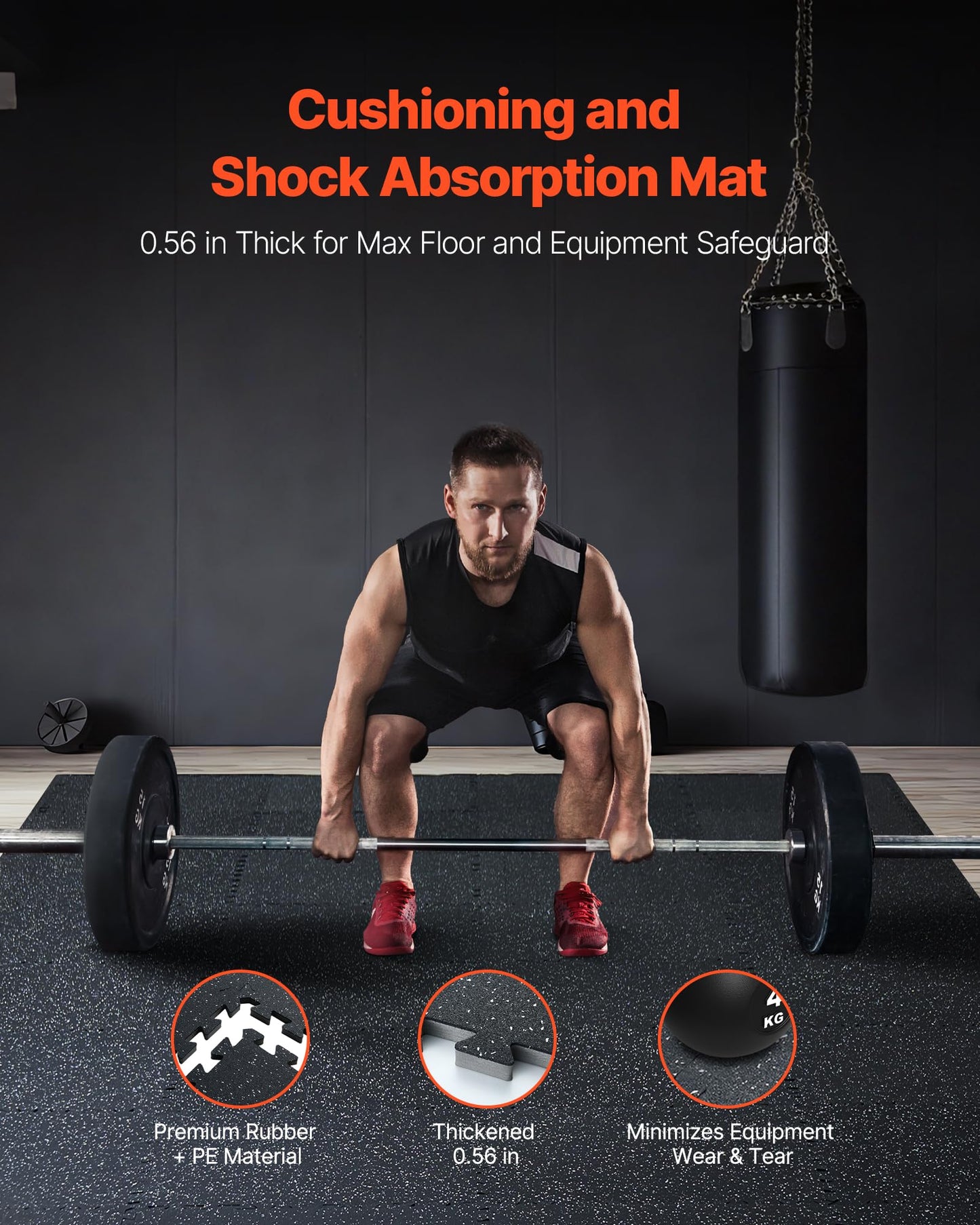 VEVOR 0.56In 100sq.ft 25 Tiles Gym Flooring for Home Gym, Rubber Top with High Density EVA Foam, 25" x 25" Gym Floor Exercise Equipment Mats, Interlocking Gym Mats, Puzzle Workout Mats, Black & White