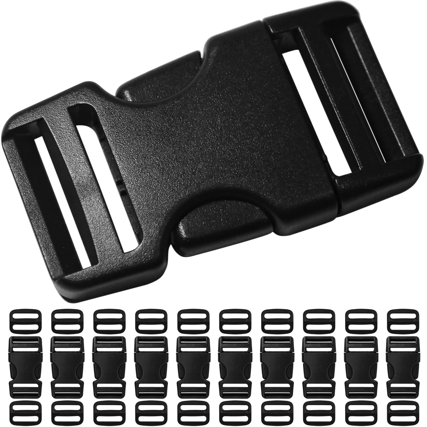 LASIGHT Buckles for 1 inch Wide Webbing Straps: Quick Side Release Buckle 10 set and Tri-Glide Slide 20 pcs Fit 1" Nylon Web Belt, Plastic Snap Fastener Clip Heavy Duty Replacement Dual Adjustable