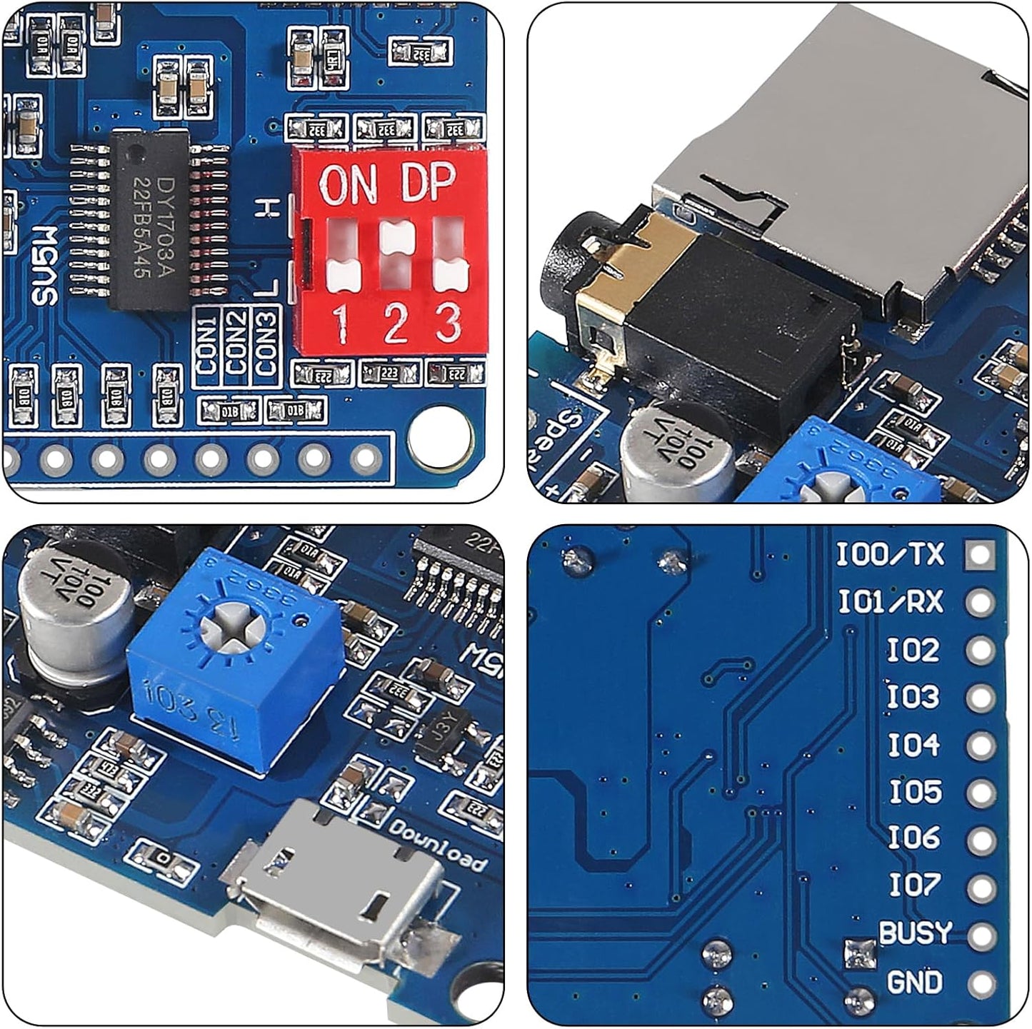 DIANN 4pcs MP3 DY-SV5W 32G Voice Playback Module Player Music Voice Board IO Trigger UART Serial Adapter Control