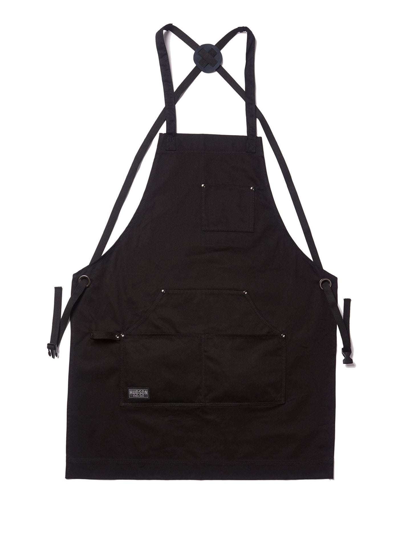 Hudson Durable Goods Professional Grade Chef Apron for Kitchen, BBQ, and Grill - 100% Cotton, Adjustable Crossback Apron for Men and Women with Large Pockets for Tools - Black