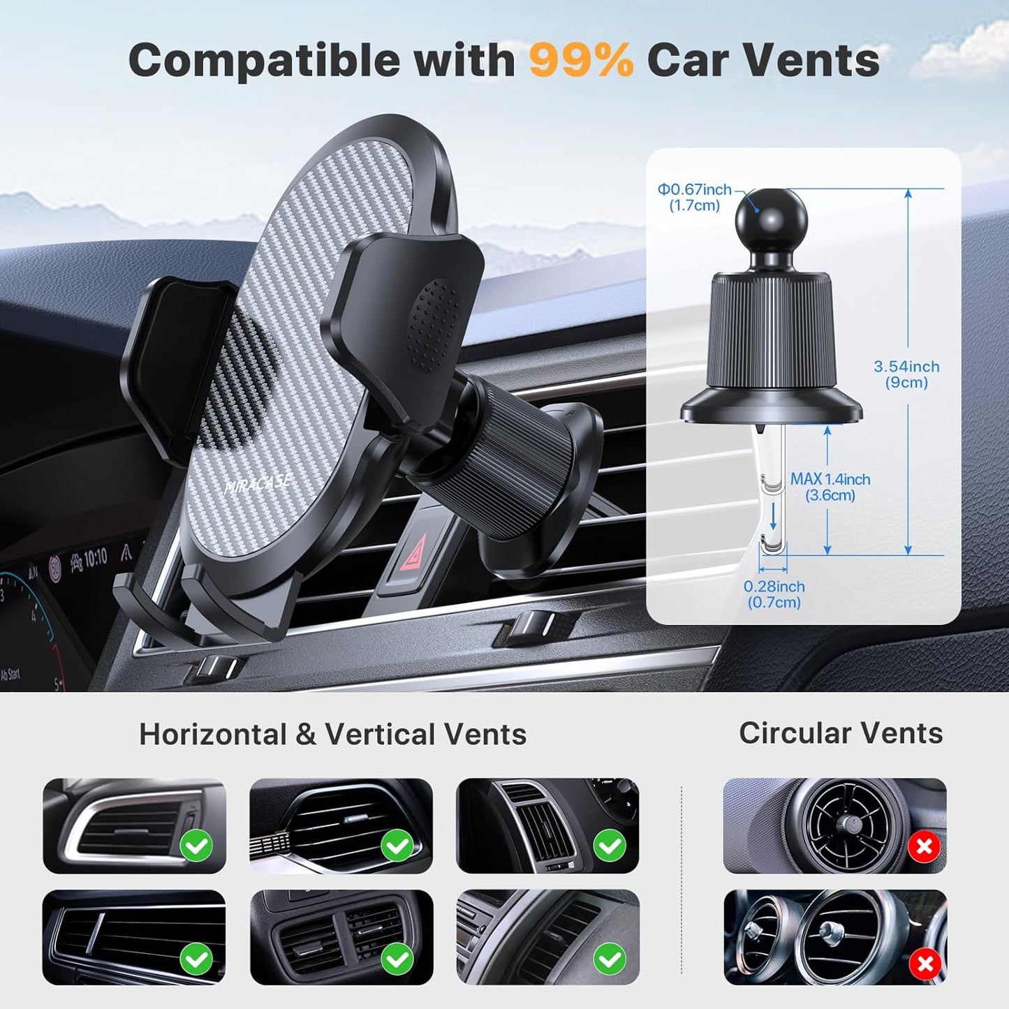 Miracase 2 Pack Phone Holders for Your Car with Metal Hook Clip, Air Vent Cell Phone Stand Car Mount, Universal