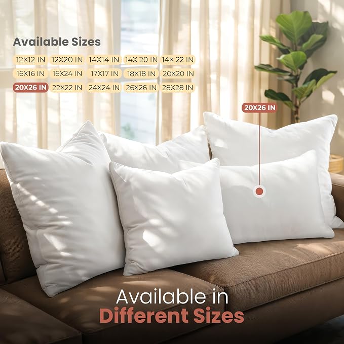 Utopia Bedding 20x26 Pillow Inserts, Set of 2, White – Indoor Decorative Throw Pillows for Bed, Sofa & Couch – Soft, Supportive & Fluffy Cushion Inserts