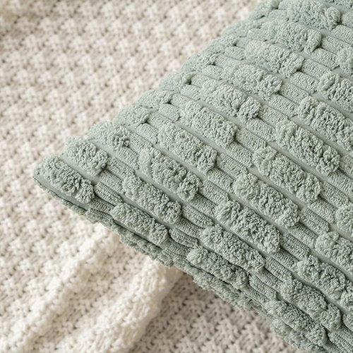 MIULEE Decorative Throw Pillow Covers - Soft Boho Striped Corduroy | Pack of 2, 12x12 Inch, Greyish Green