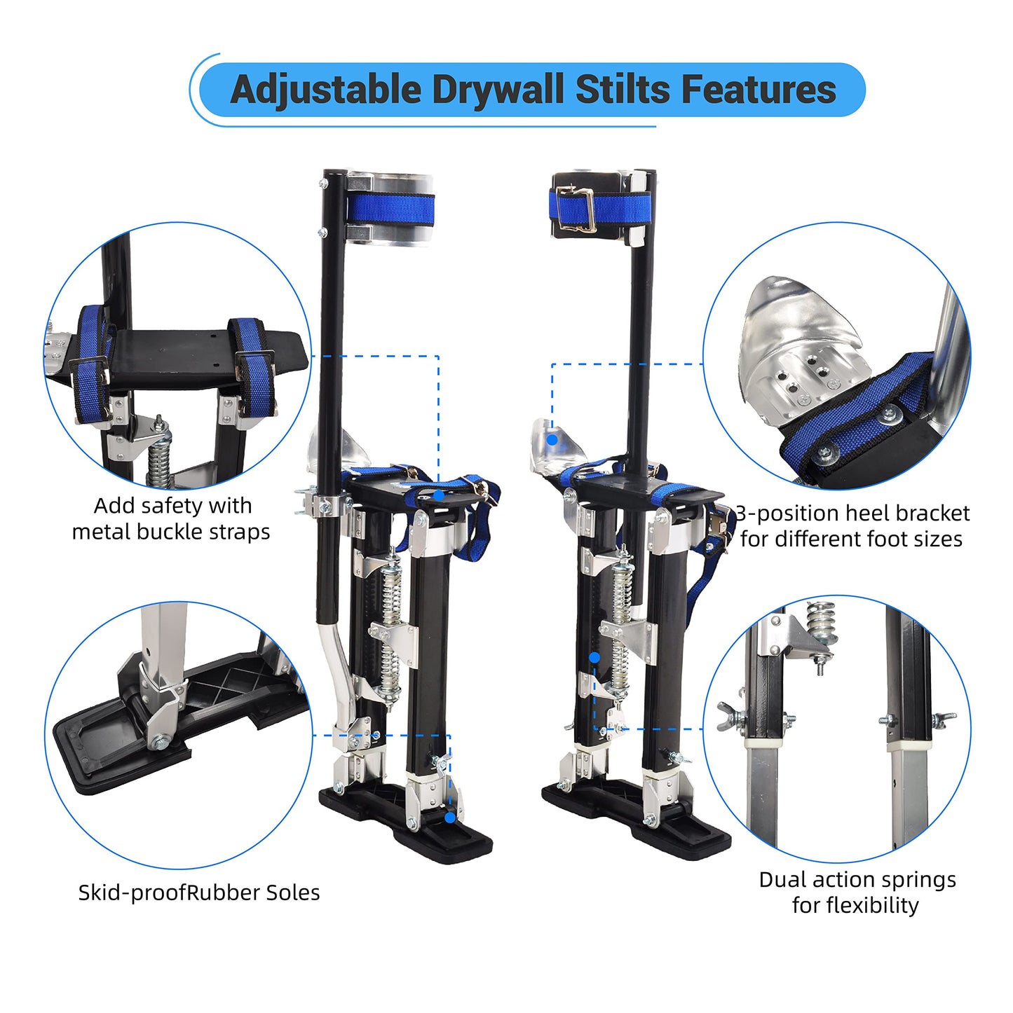 GESEXI Drywall Stilts 18-30 inch Adjustable Professional Aluminum Tool Stilt for Painting Painter Taping, Black