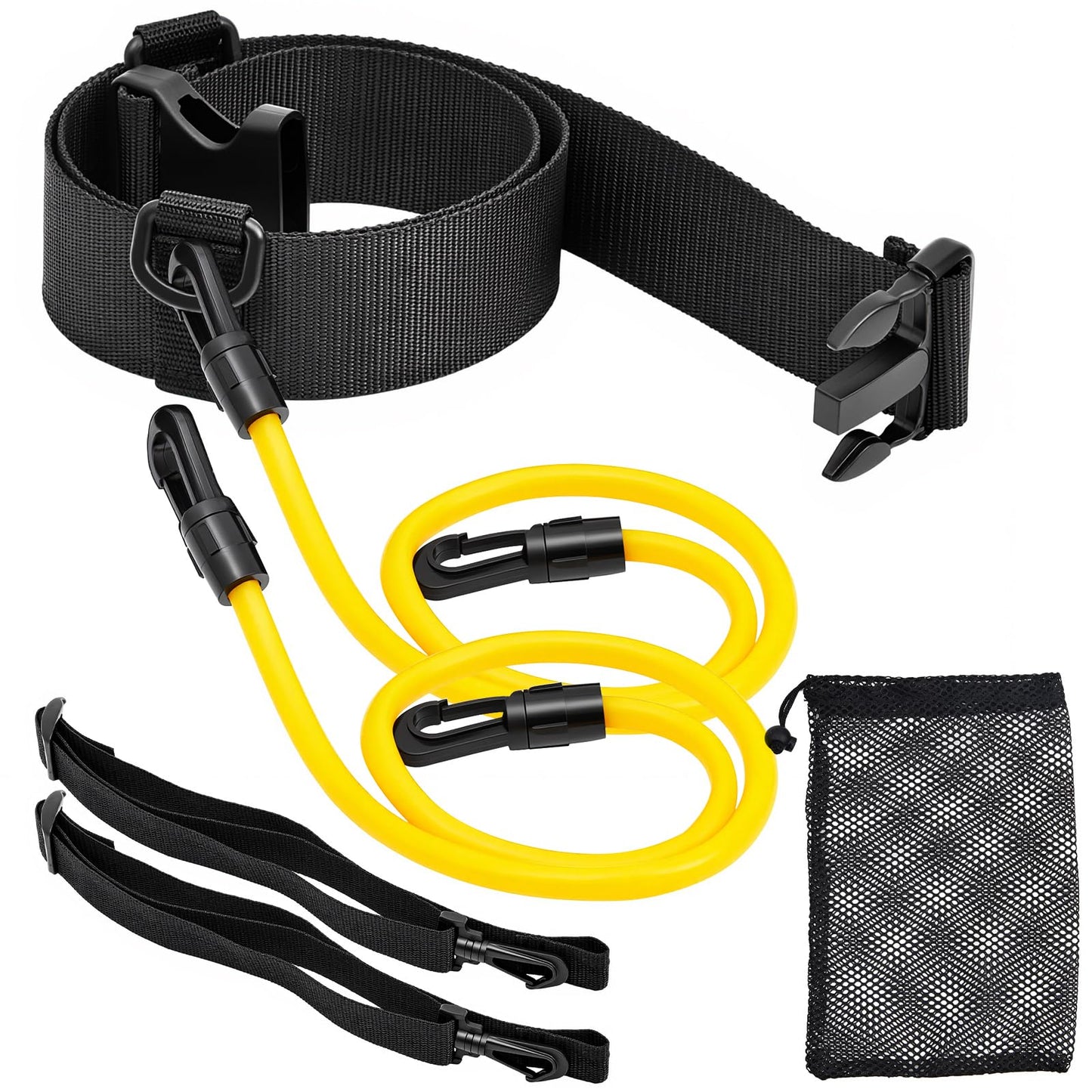 Outus Stationary Swim Trainer Swim Training Belt with 2 Bungee Cords, 2 Adjustable Buckle Straps, Mesh Storage Bag, Swimming in Place Harness for Swimming Pool Aquatic Resistance Water Exercise
