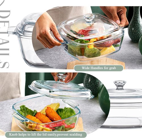 Maxcheck Glass Casserole Dish Set - 2 Pieces with Lids | 0.8L & 1.5L Oven-Safe Cookware for Home & Party