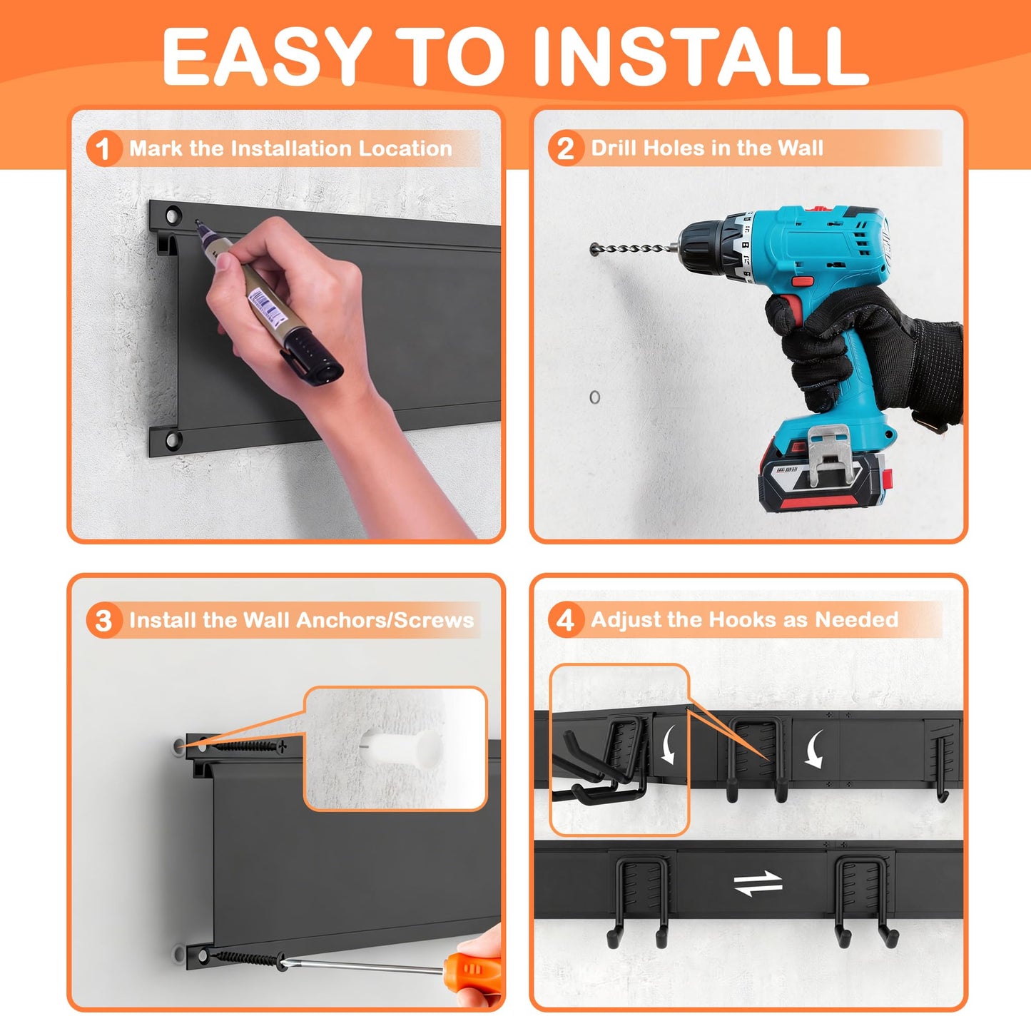 Ultrawall Garden Tool Organizer, 48 Inch Garage Tool Organizer Wall Mount, Heavy Duty Steel Wall Holders for Tools, 400lb Weight Capacity