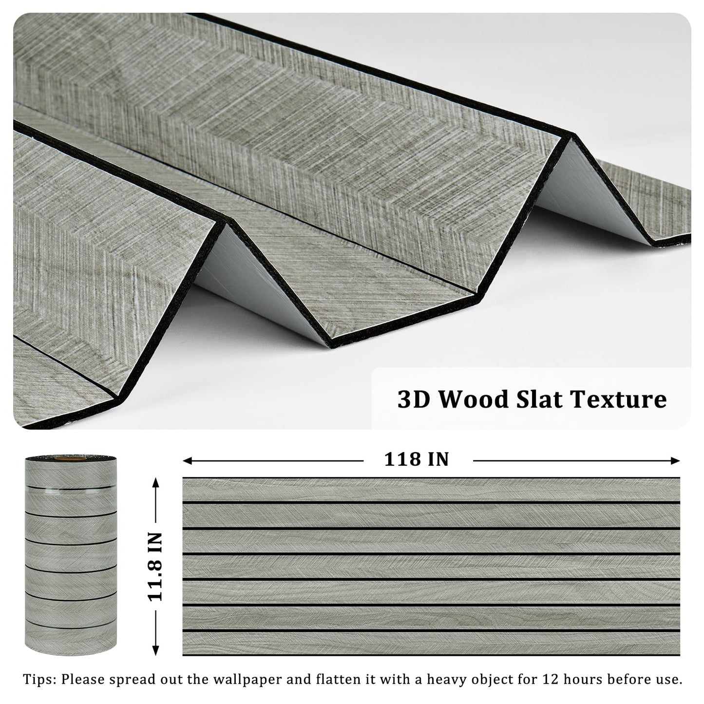 STICKEEP Grey Wood Wall Slat Panels Peel and Stick 3D Fluted Wood Panels for Interior Wall Decor 118" x 11.8" Self Adhesive Acoustic Wooden Paneling for Bedroom Living Room TV Background Kitchen