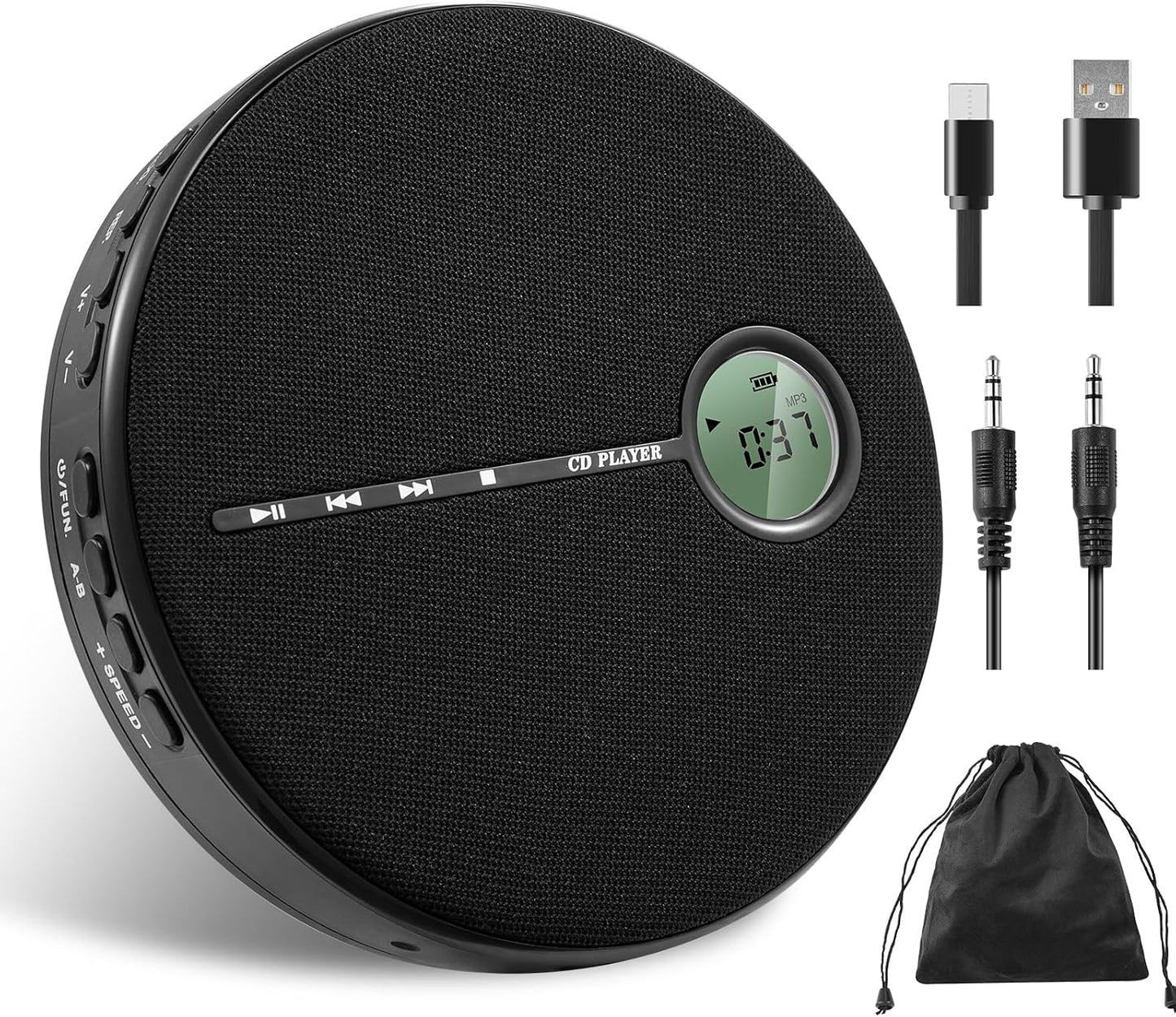 Gelielim Discman Repeat,10 Portable CD Player Bluetooth, Personal CD Player for Car & Home,Small Fabric Music Player