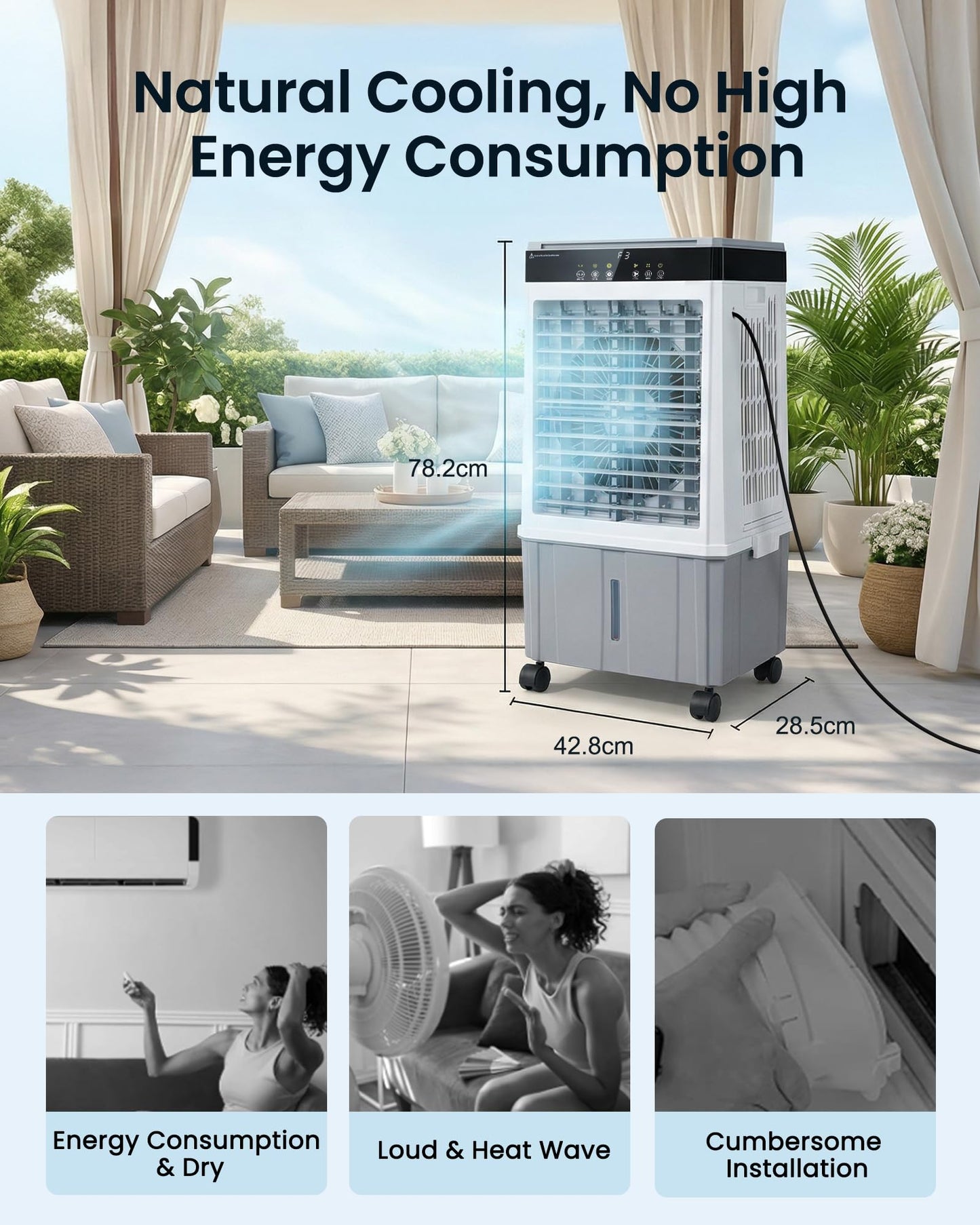 Air Choice Swamp Cooler, 3000CFM 31" Evaporative Air Cooler, 5.5Gal Removable Tank & 4 Ice Box, 120° Oscillation, 3 Speeds, Remote, 12H Timer, 3-in-1 Air Cooling Fan for Outdoor, Office, Bedroom, Grey