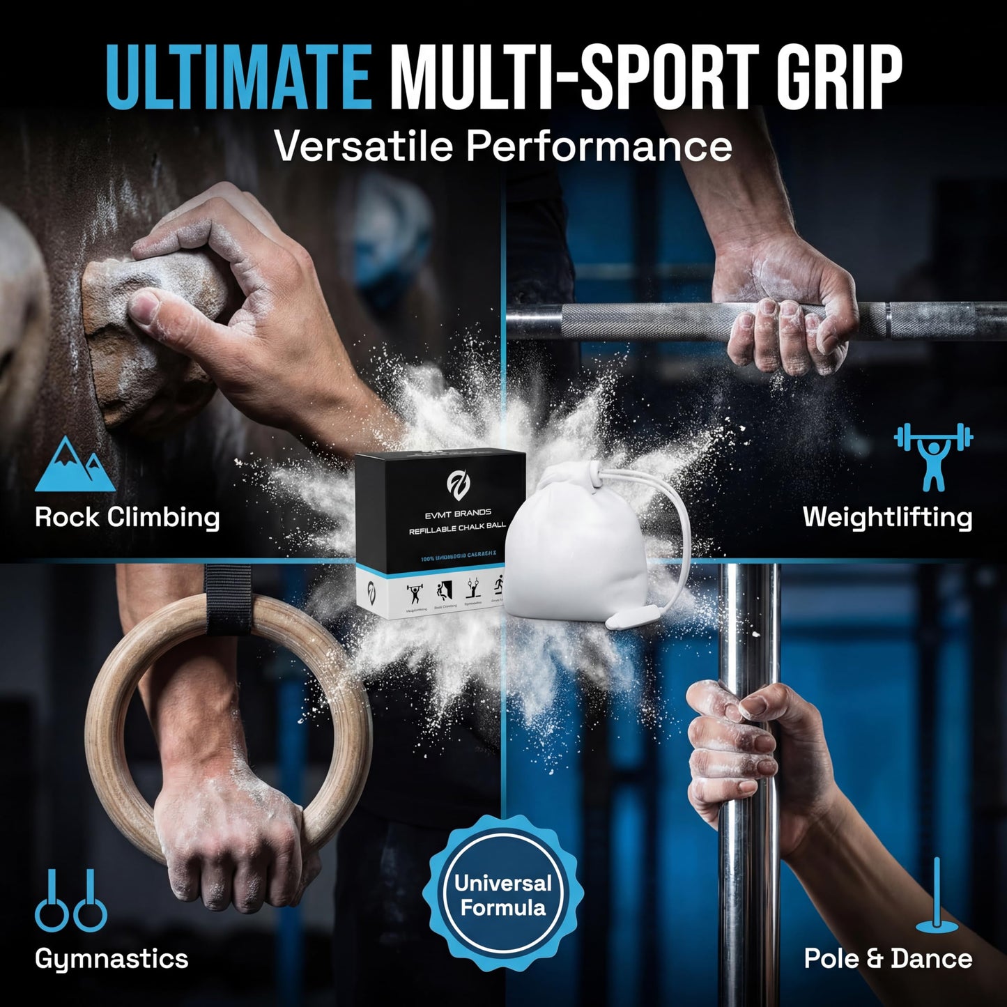 EVMT Brands Chalk Ball, Mess Free Gym Chalk for Weightlifting, Gymnastics, Rock Climbing, Dancing. Sweat Resistant and Long Lasting for Stronger Grip. Package May Vary.