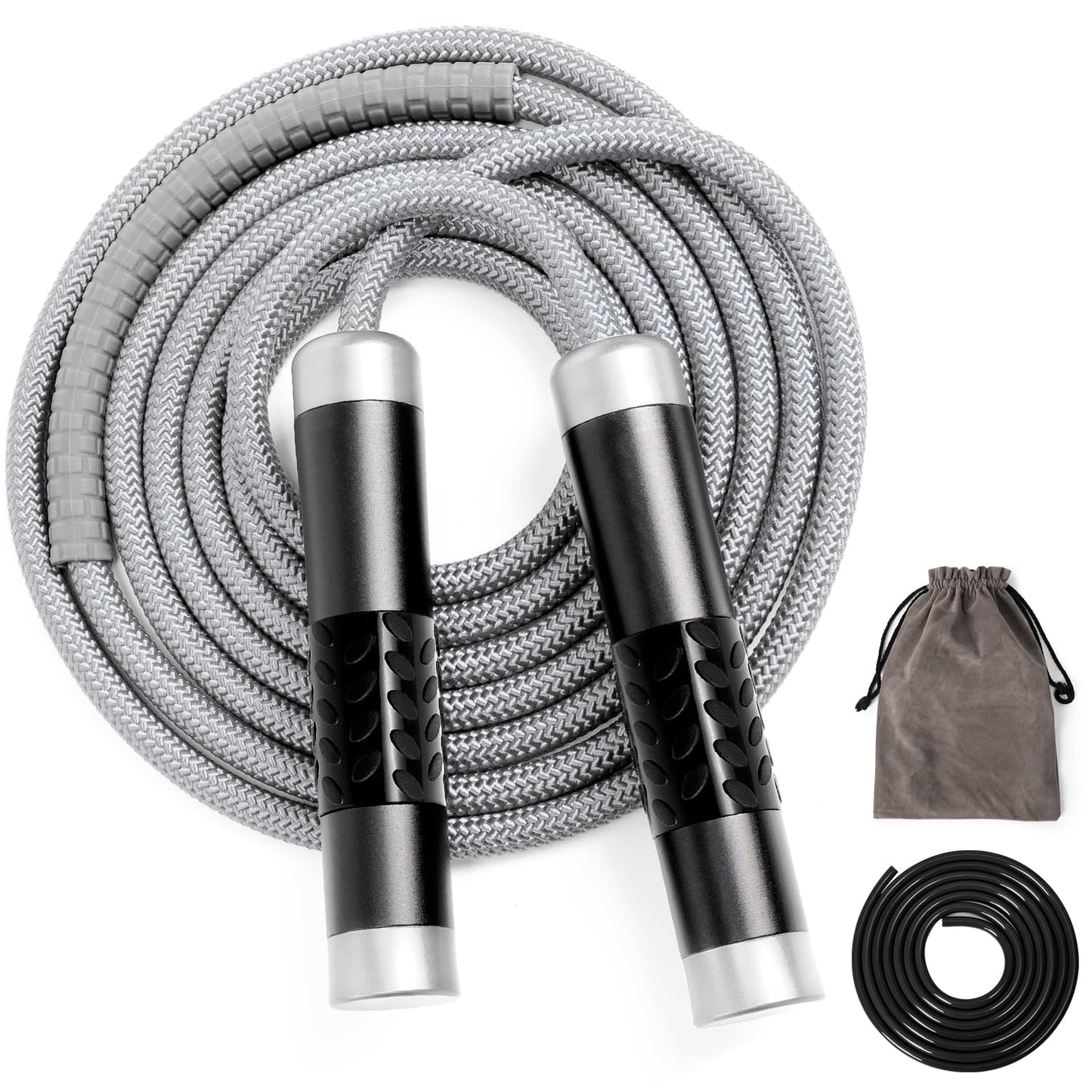 Reedvales 1LB Weighted Jump Ropes for fitness Women Men, Aluminum Handles for MMA, Boxing, CrossFit, Weight-loss Workouts, Tangle-Free Ball Bearing Rapid Speed Skipping Jump Rope with Adjustable 9mm Cotton & PVC Cord, Black