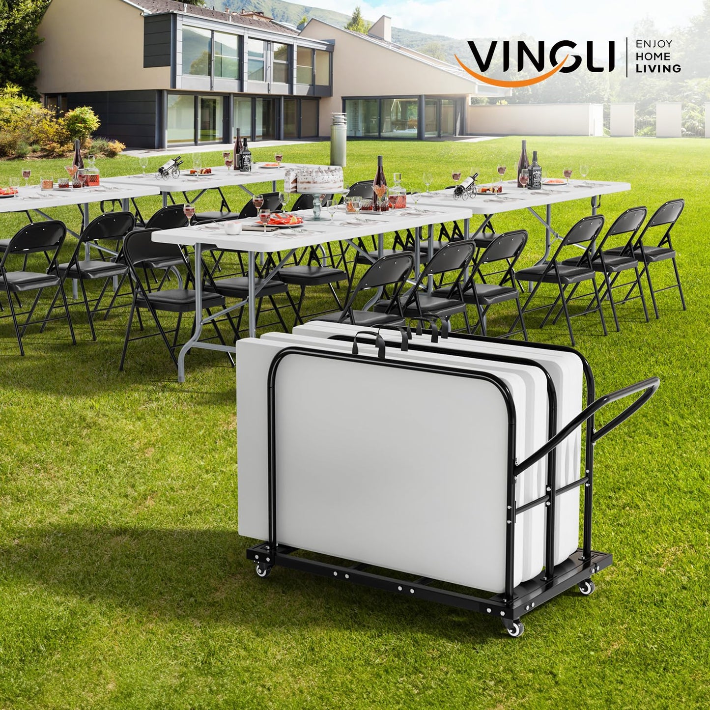 VINGLI Heavy Duty Folding Table Cart, Table Dolly with PU Swivel Wheels, 800 lbs Capacity, Holds Up to 10 Tables for Party Events, Hotels, Factories & Warehouses